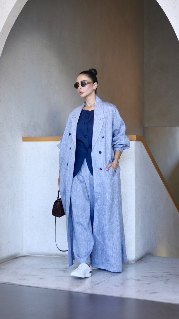 Blue Denim Linen abaya-free size
