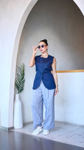 Navy Vest & blue denim Linen Pants Set