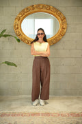 Yellow Linen Blouse with Brown Linen Pants