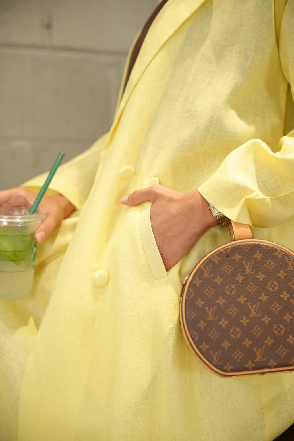 Yellow Linen Abaya with Front Pocket