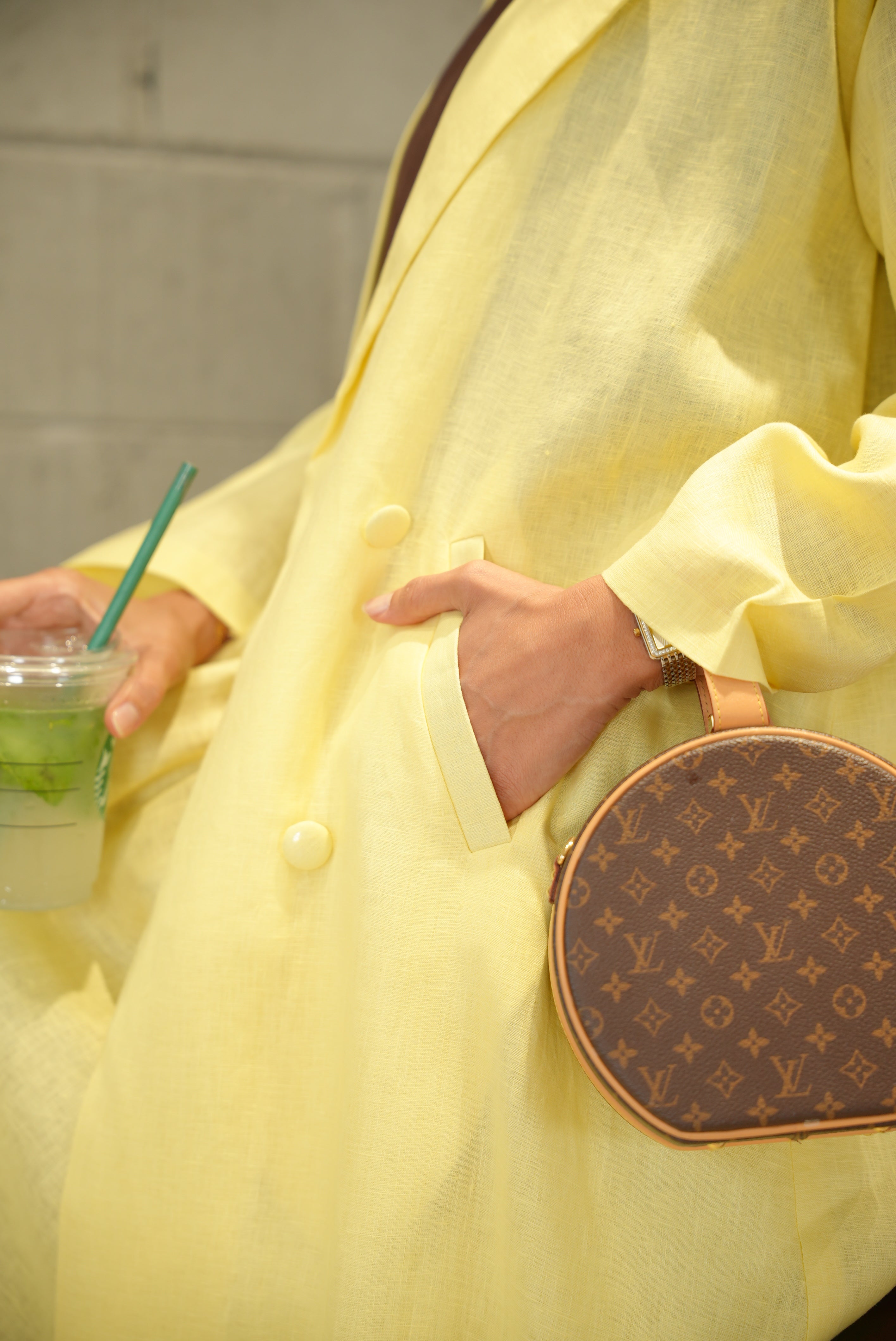 Yellow Linen Abaya with Front Pocket