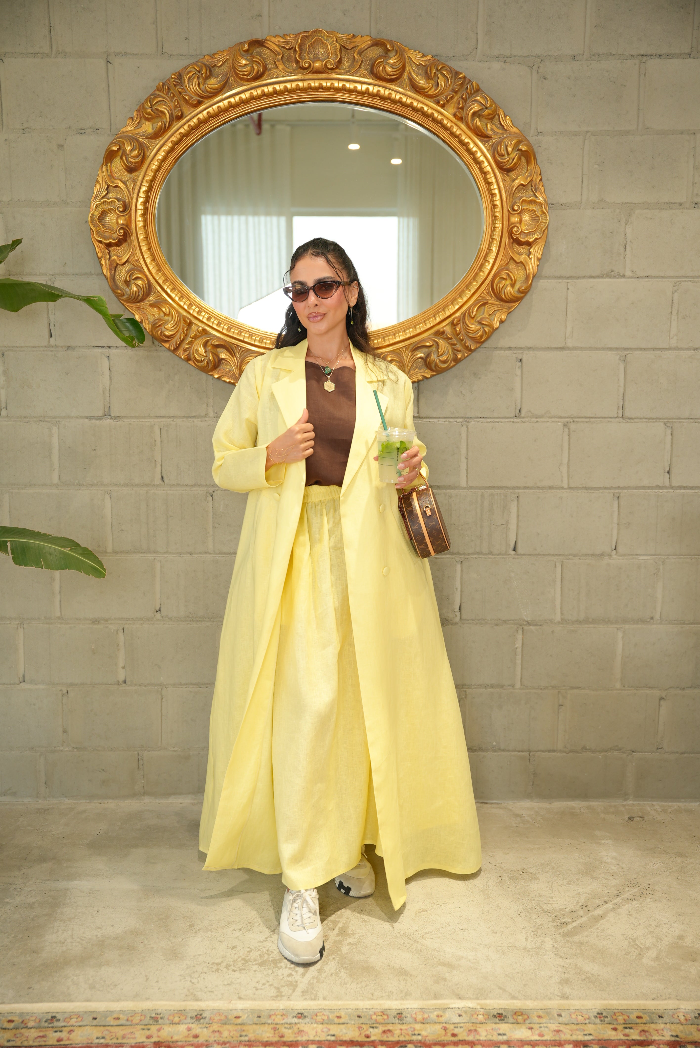 Yellow Linen Abaya with Front Pocket