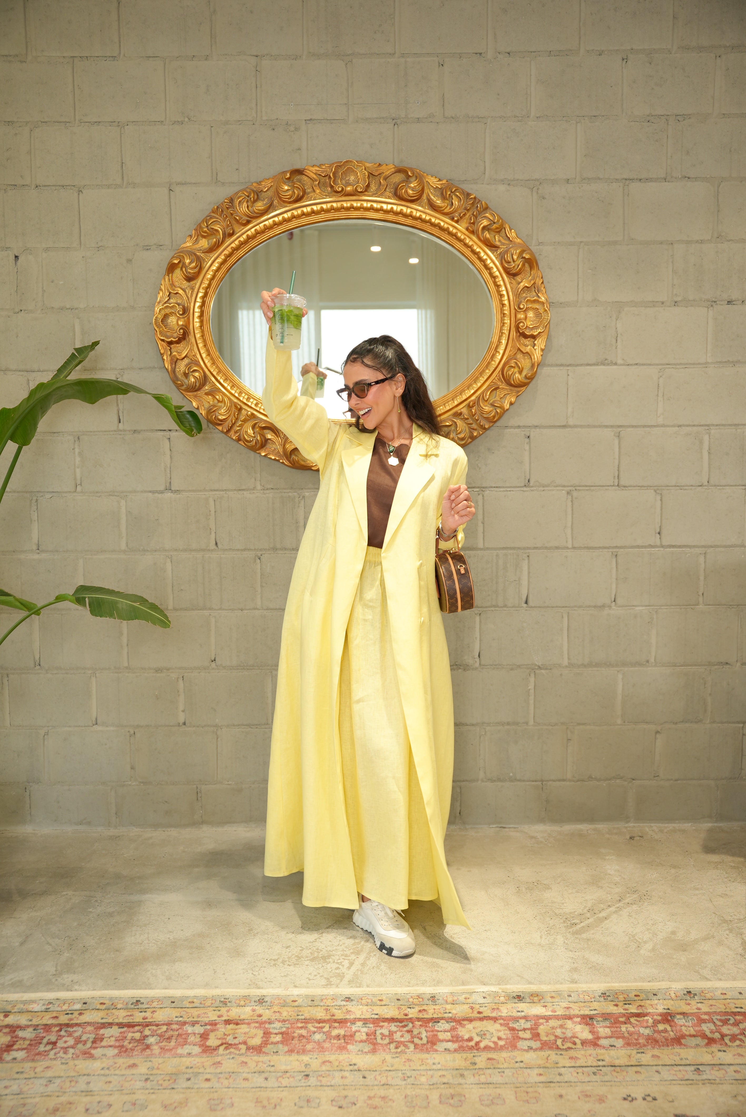 Yellow Linen Abaya with Front Pocket