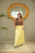 Brown Linen Blouse with Yellow Linen Skirt