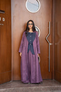 Purple Linen Abaya with Navy Chiffon Inner Lining