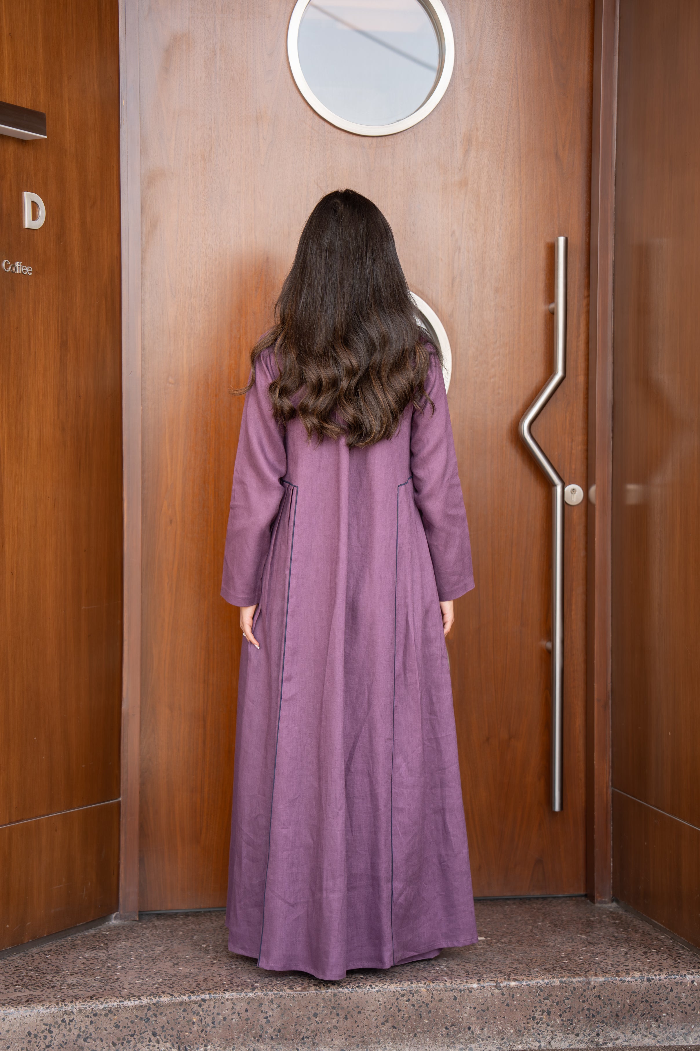 Purple Linen Abaya with Navy Chiffon Inner Lining