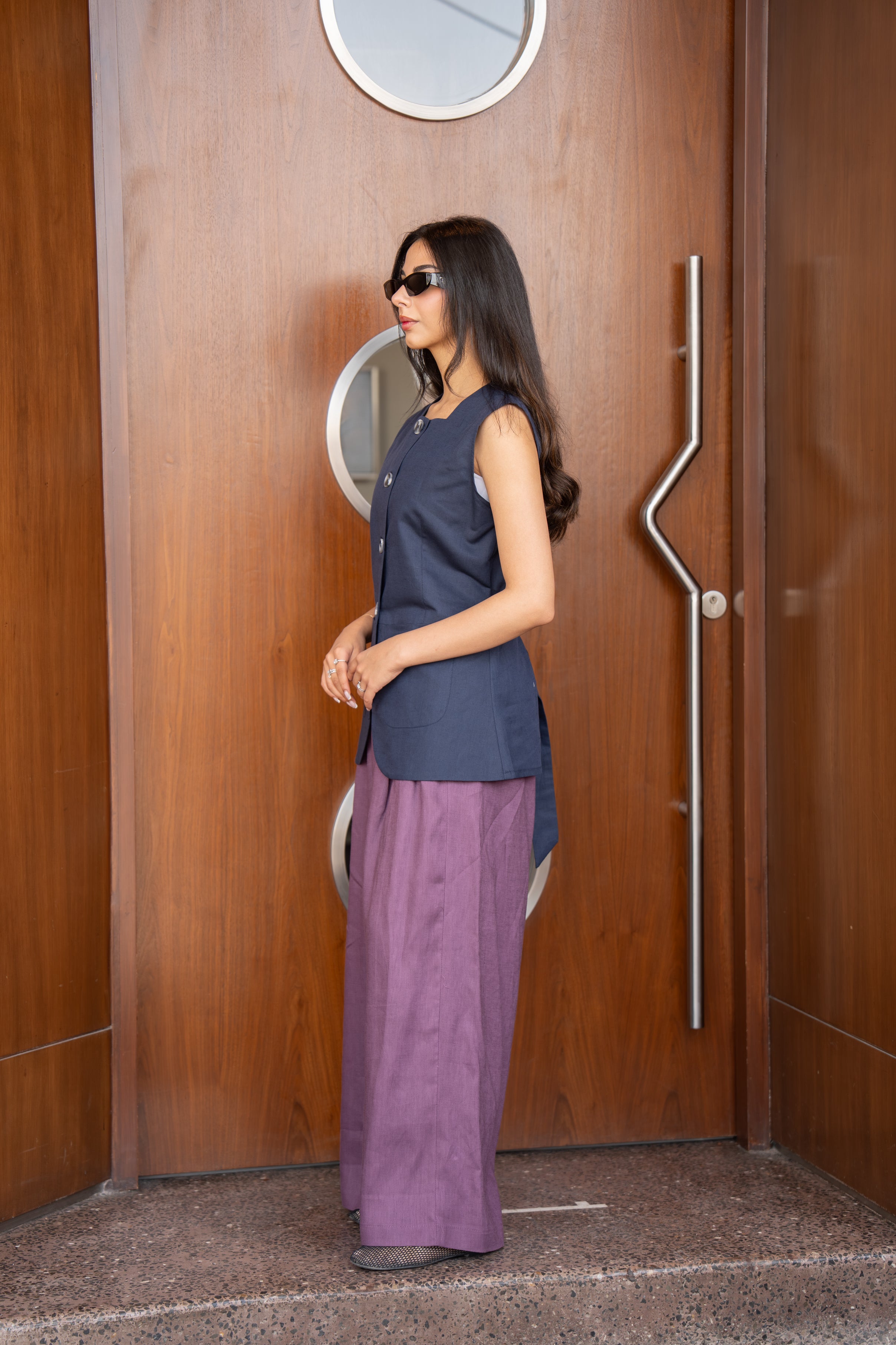 Linen fabric set consisting of a vest and pants