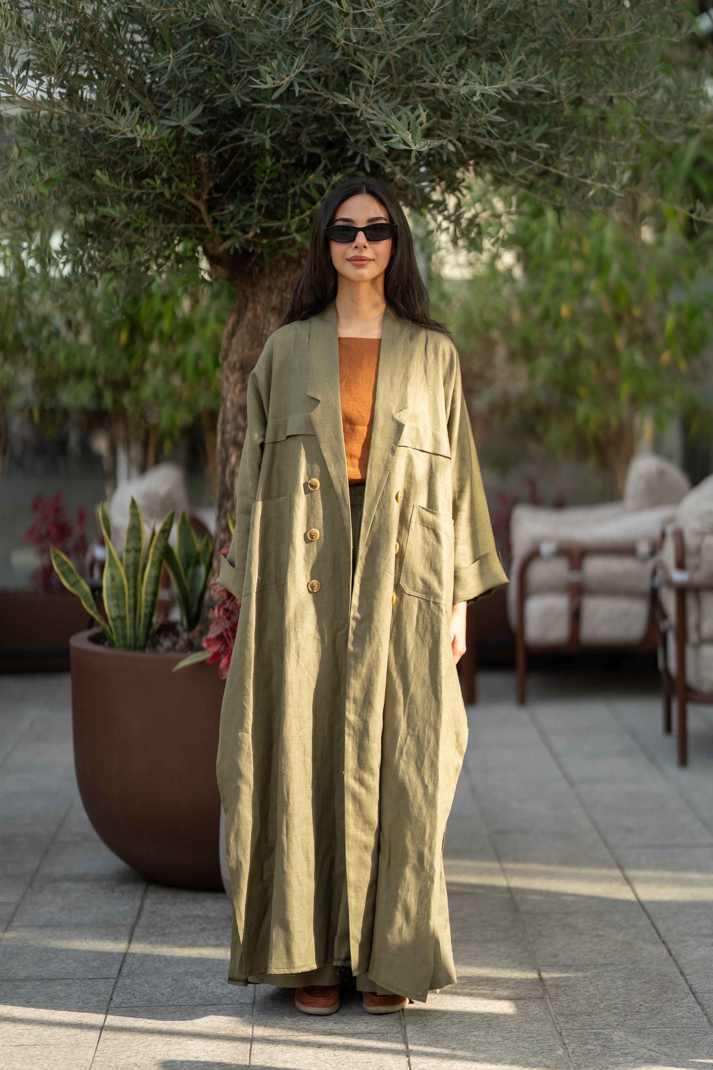 Olive linen abaya -free size