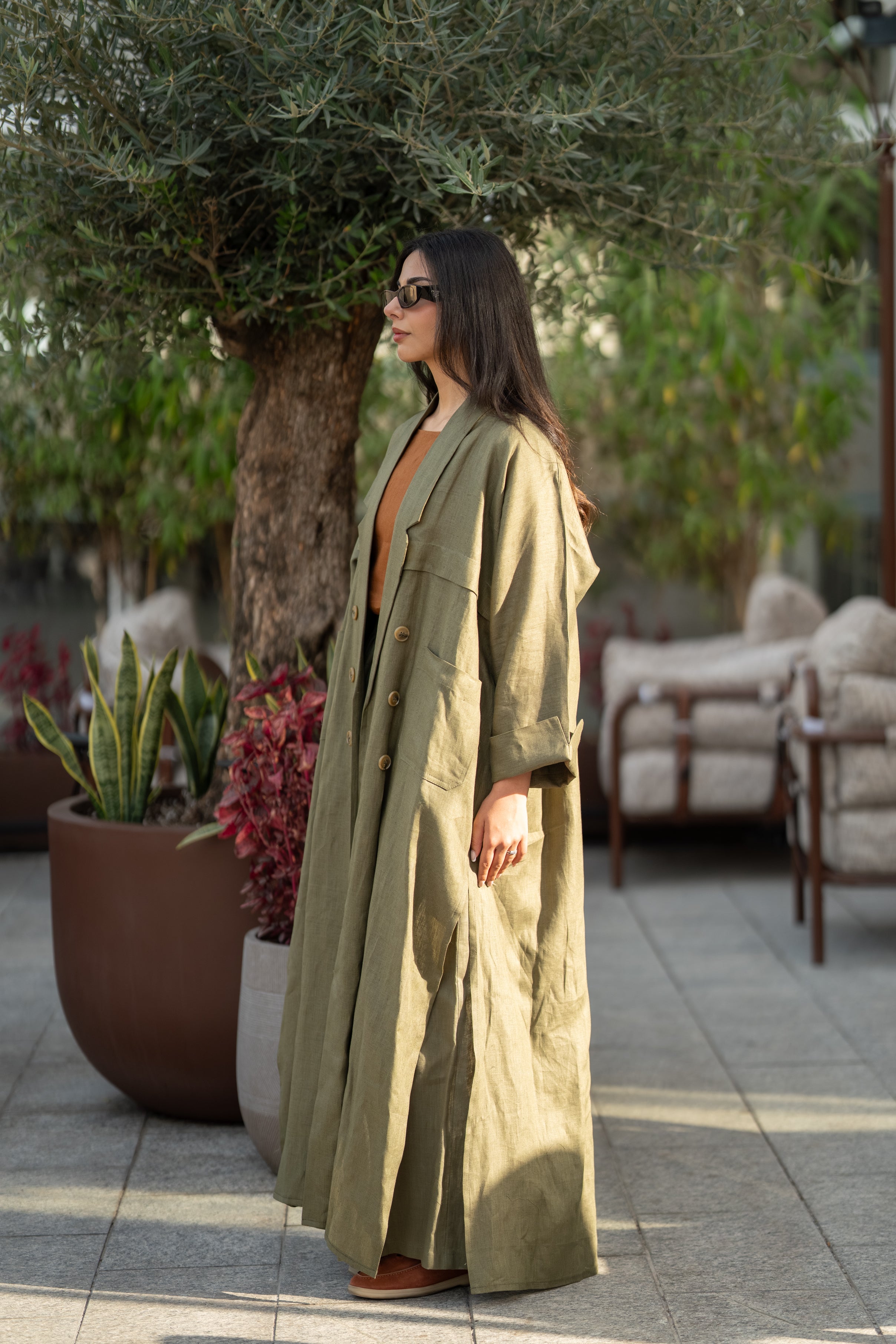Olive linen abaya -free size