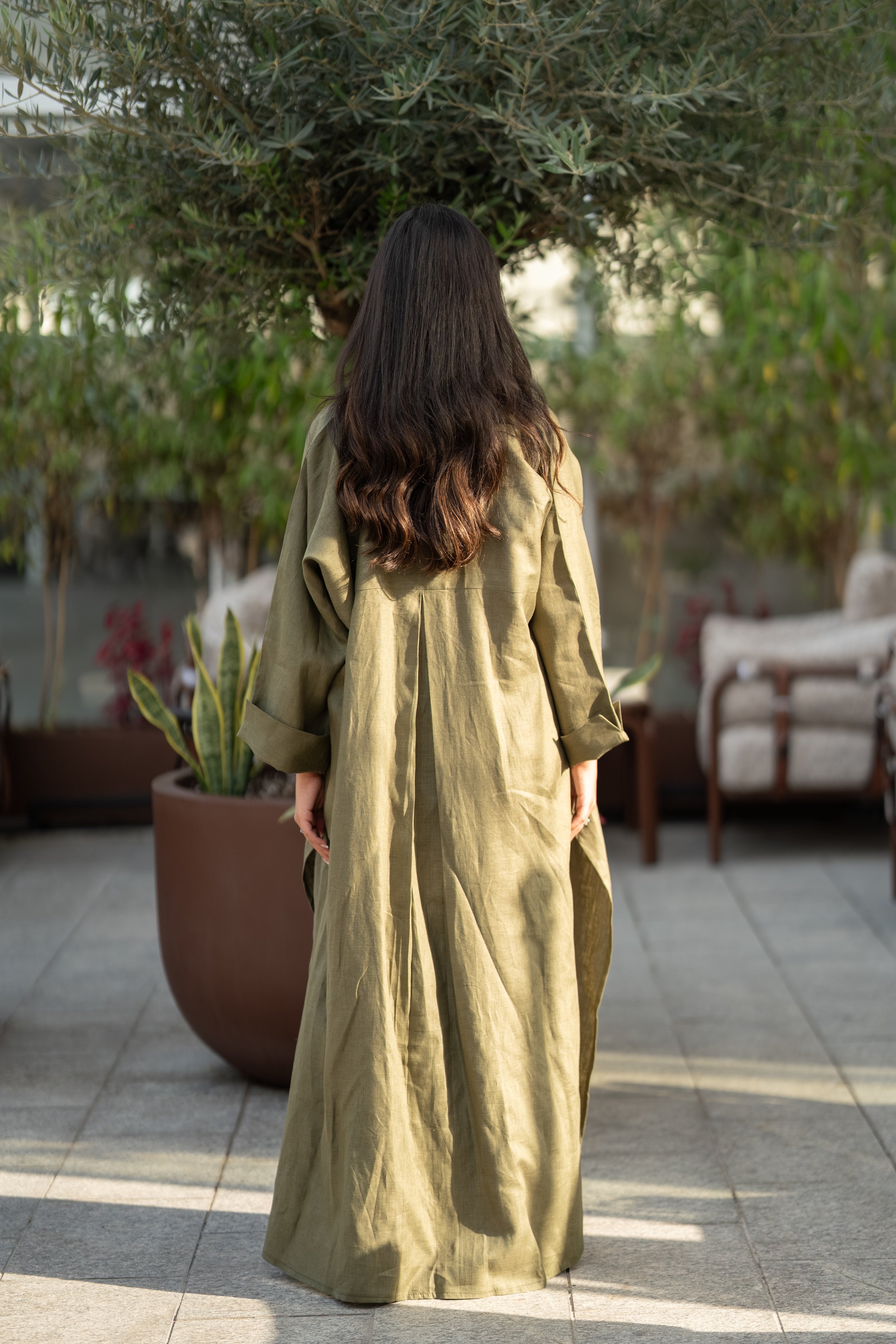 Olive linen abaya -free size