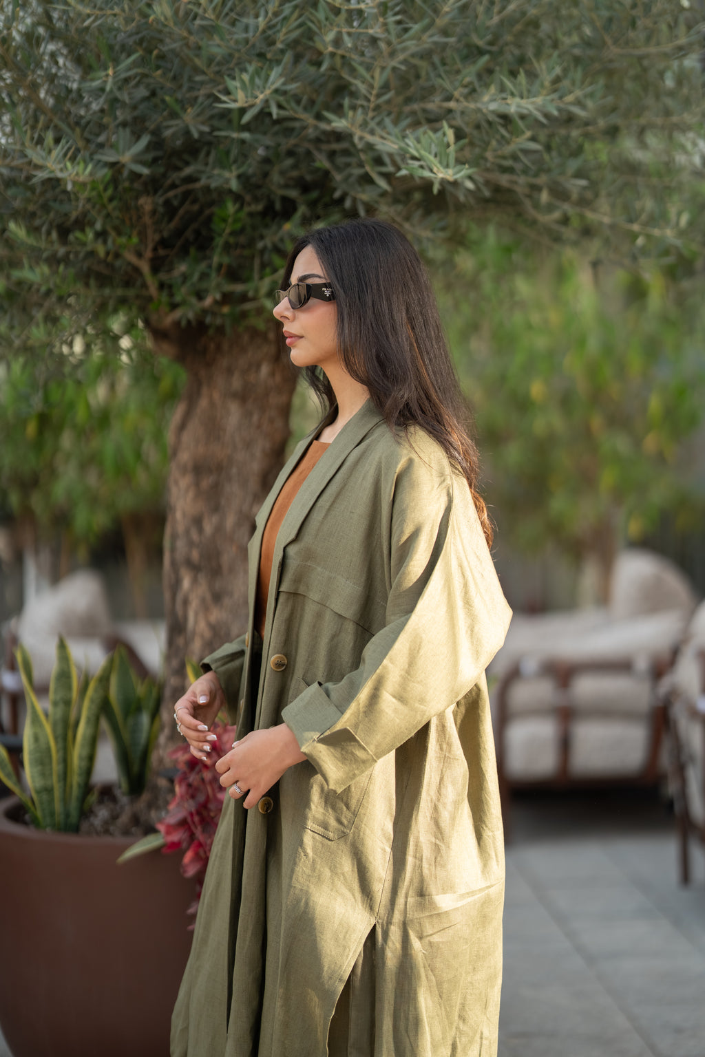 Olive linen abaya -free size
