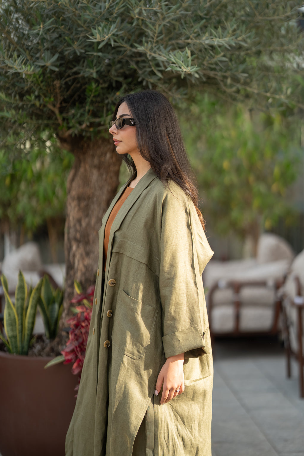 Olive linen abaya -free size