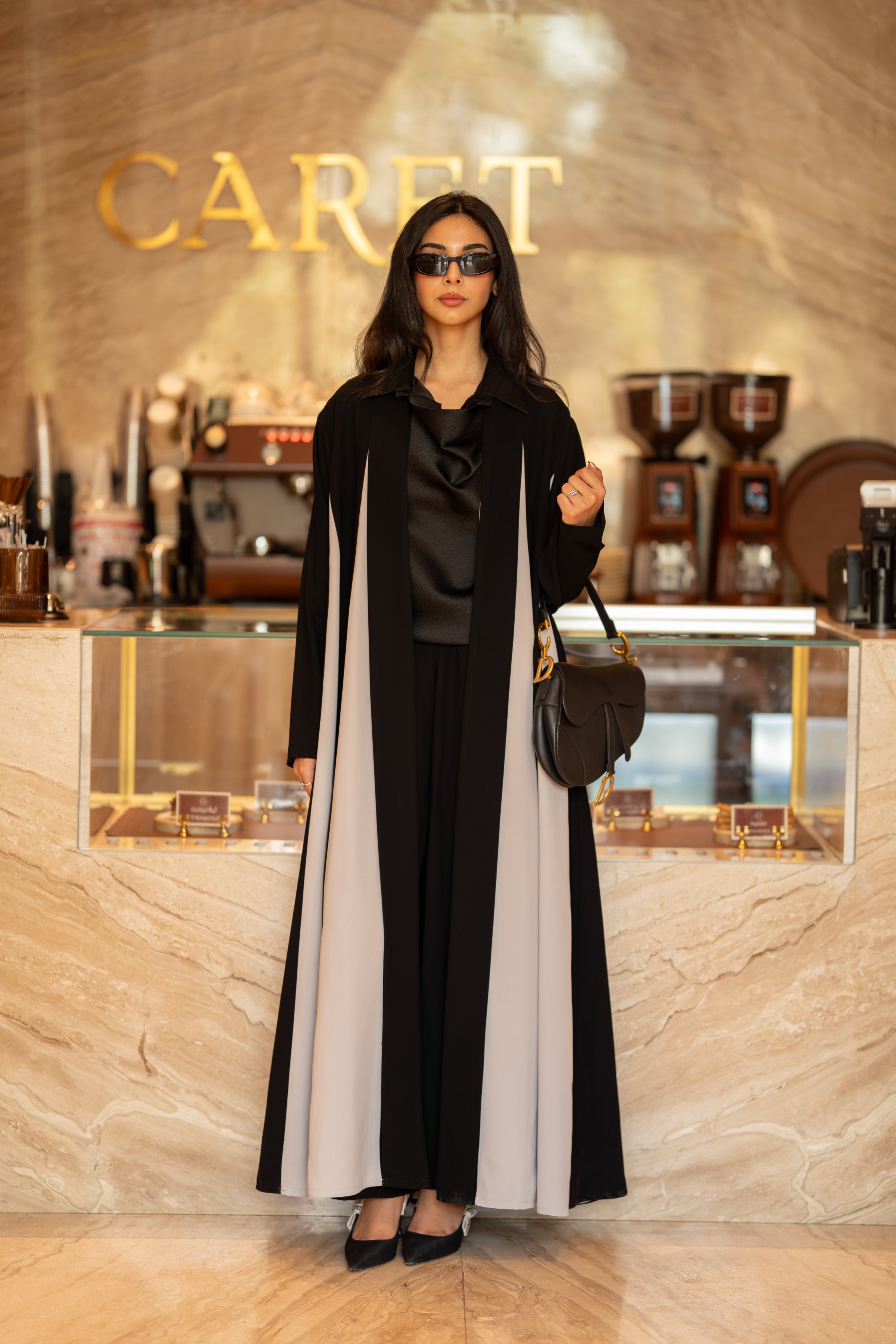 Black and grey crepe abaya