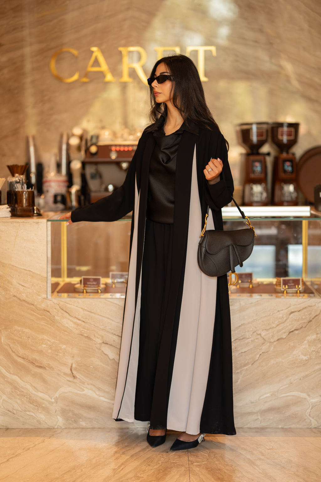 Black and grey crepe abaya
