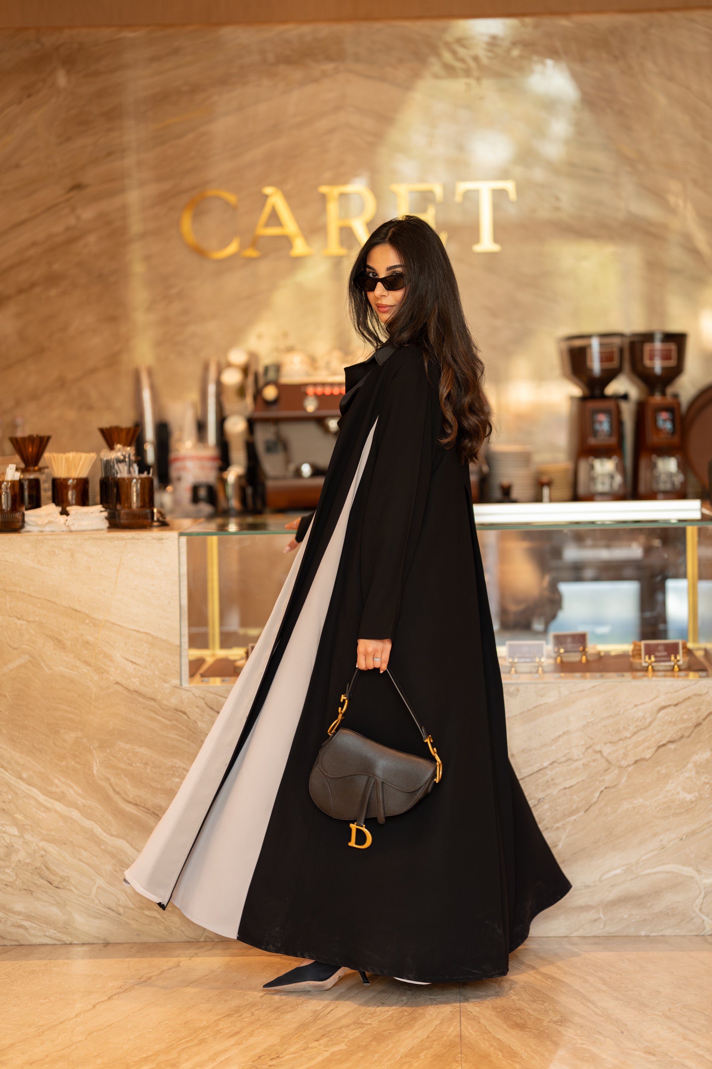 Black and grey crepe abaya