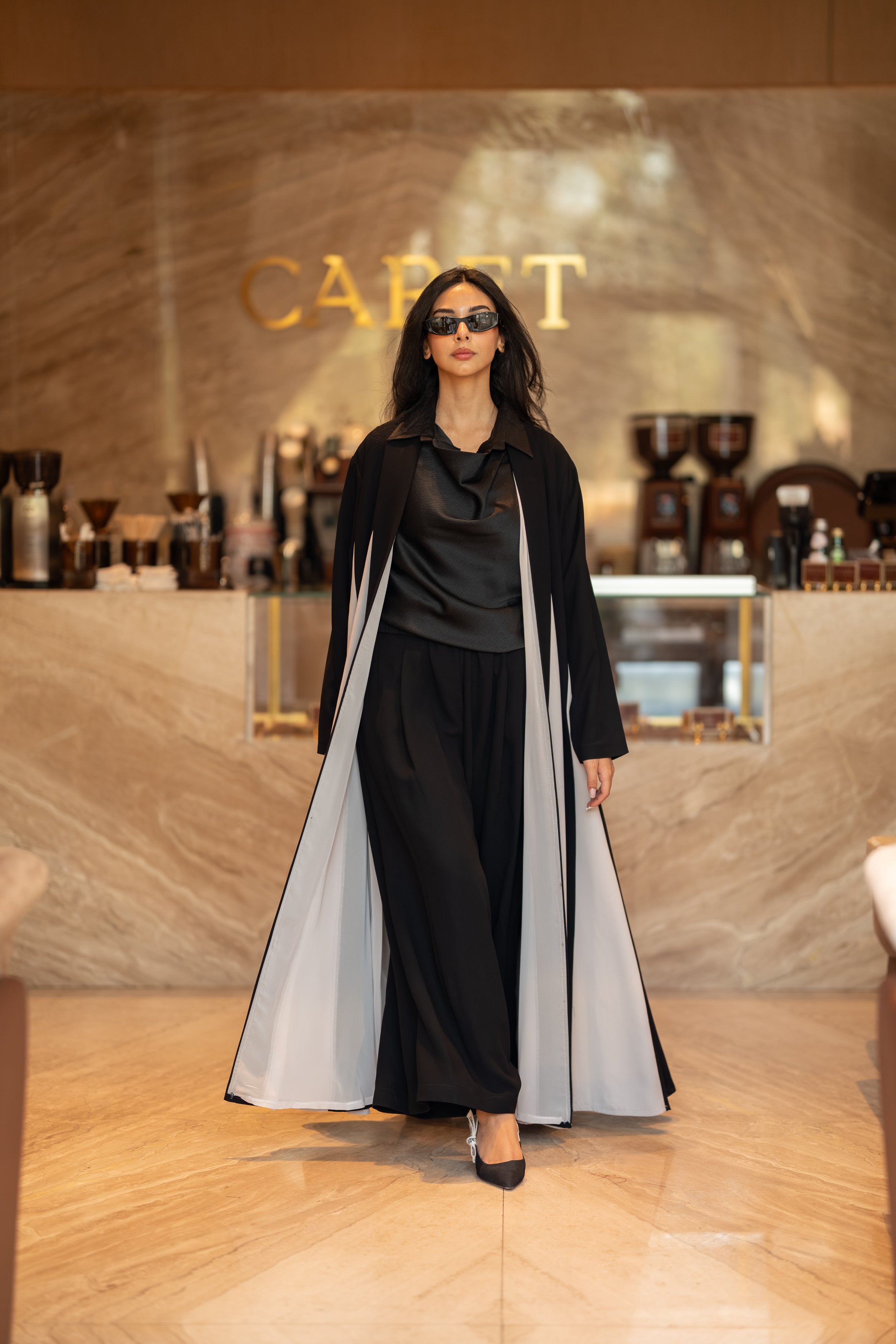Black and grey crepe abaya
