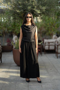 Black crepe blouse and pants set