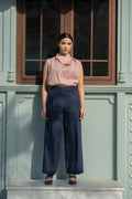 Pink Linen Blouse & navy Pants Set