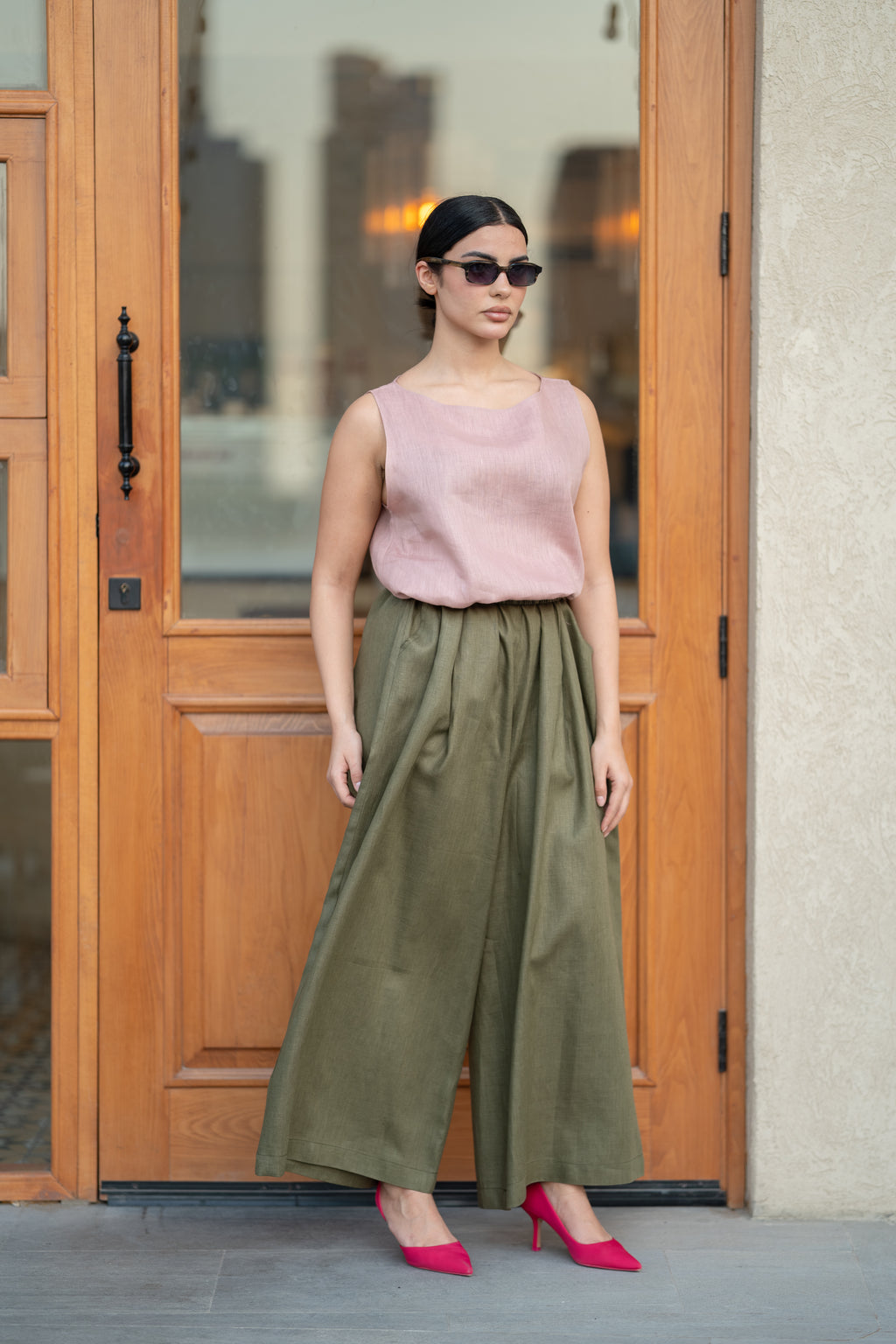 Light pink Linen Blouse & Pants Set