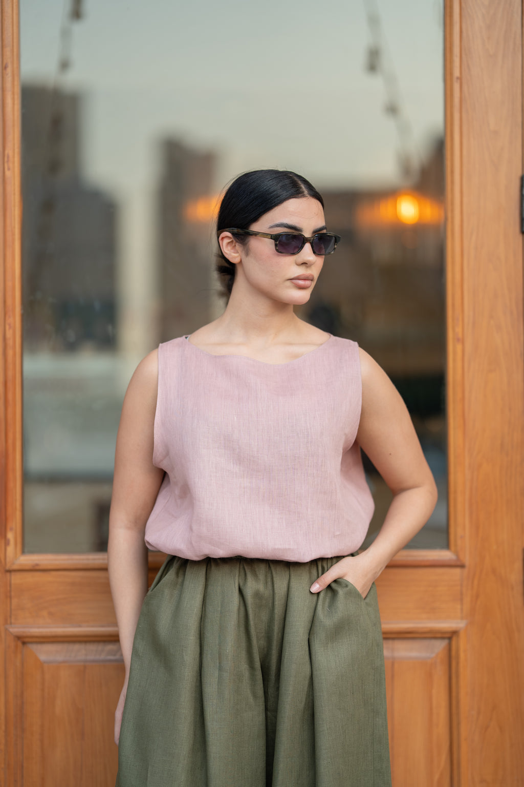 Light pink Linen Blouse & Pants Set