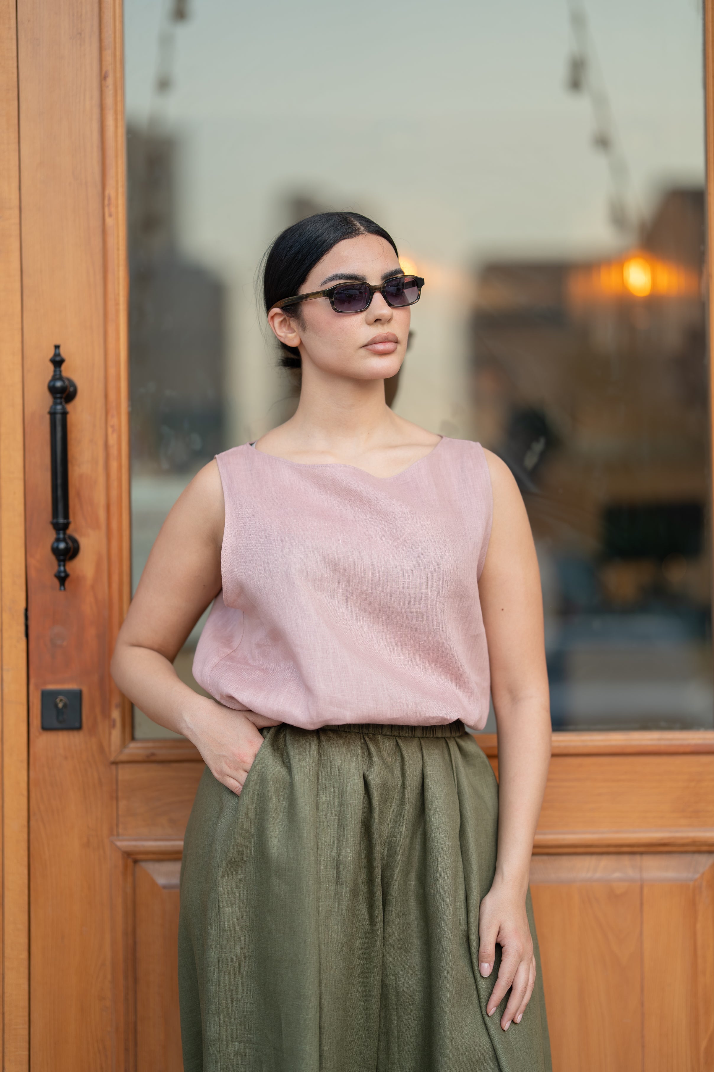 Light pink Linen Blouse & Pants Set
