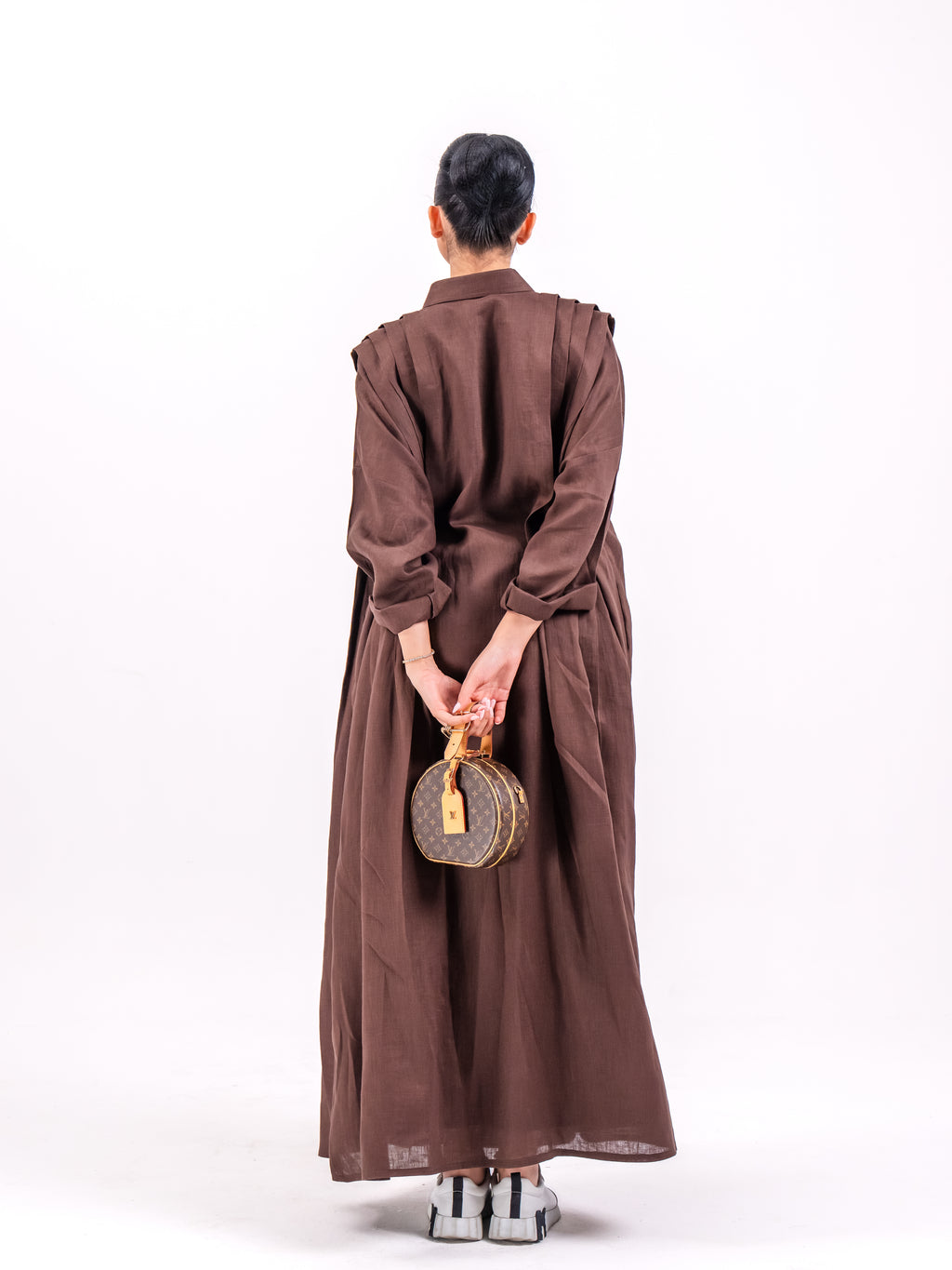 Brown Linen Abaya with Front Pocket