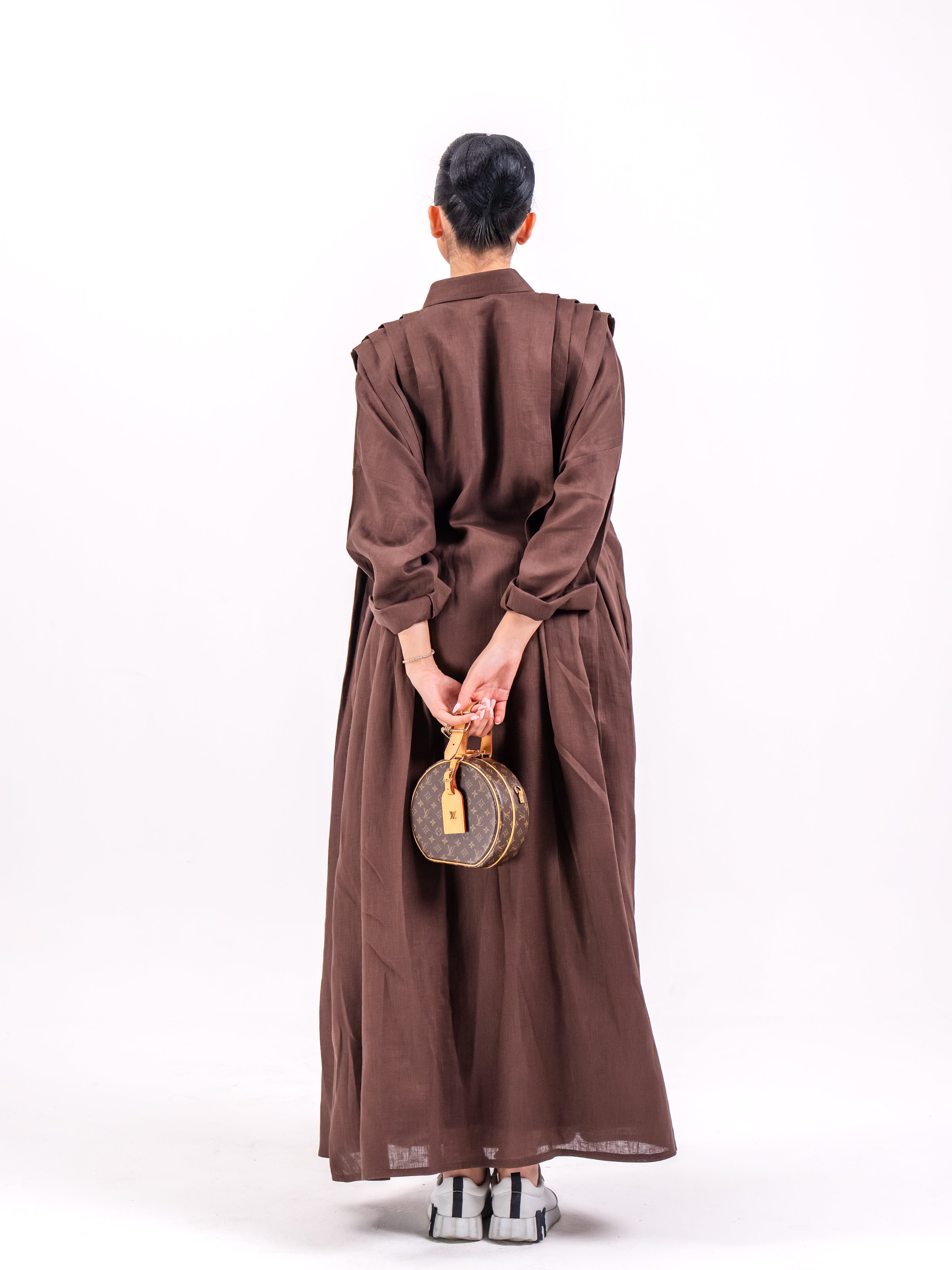 Brown Linen Abaya with Front Pocket