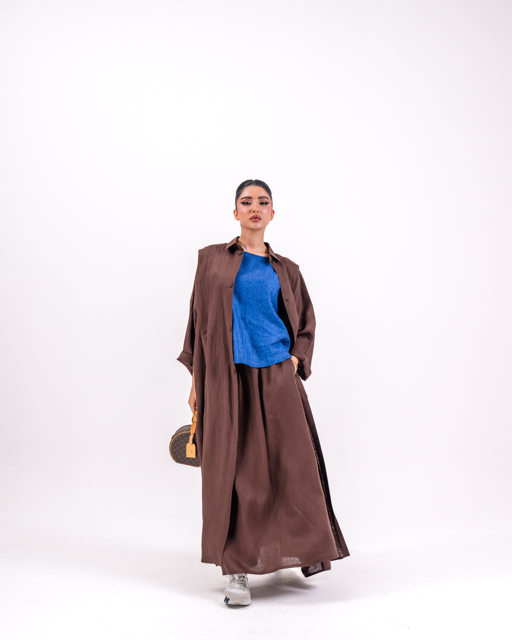 Brown Linen Abaya with Front Pocket