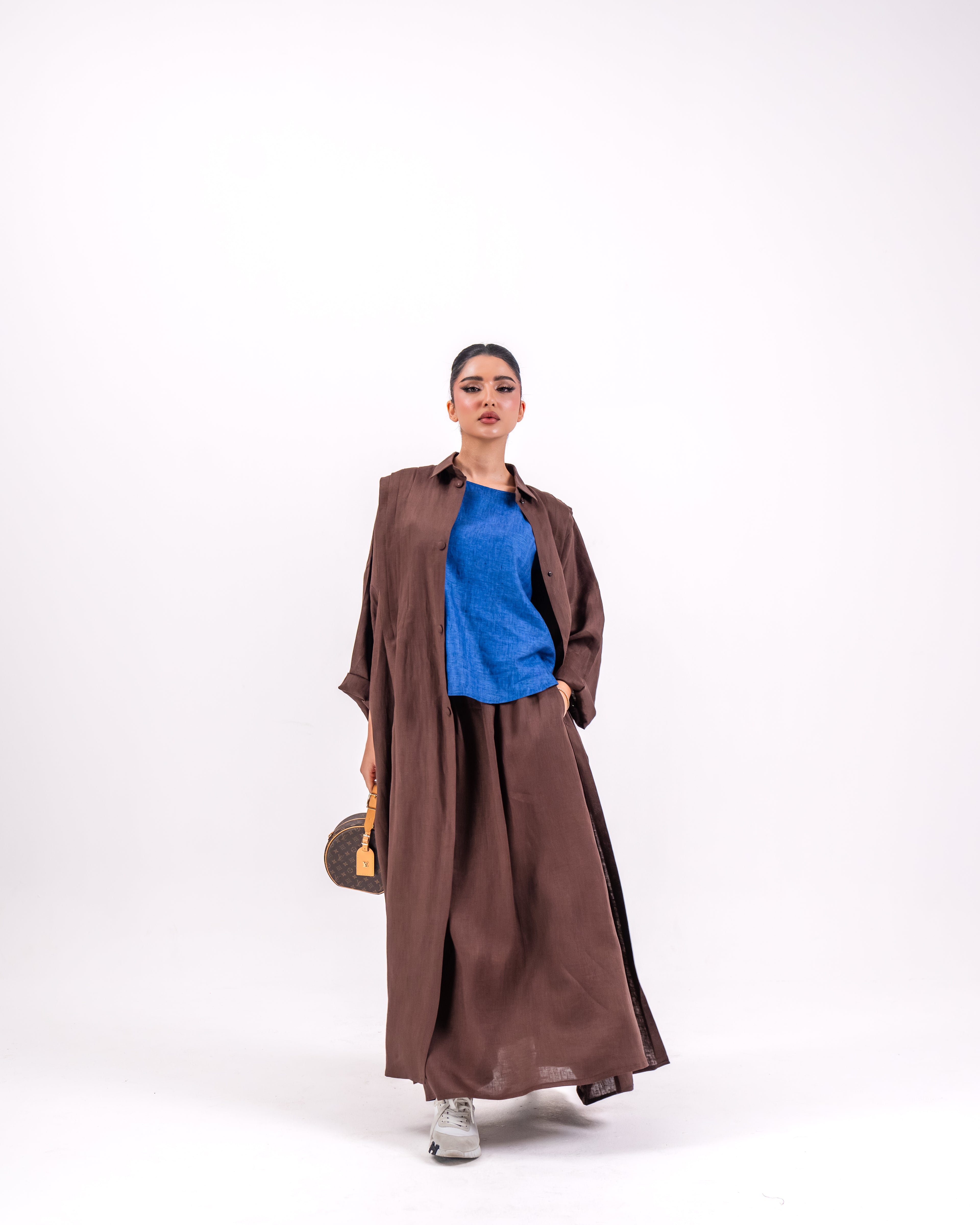 Brown Linen Abaya with Front Pocket