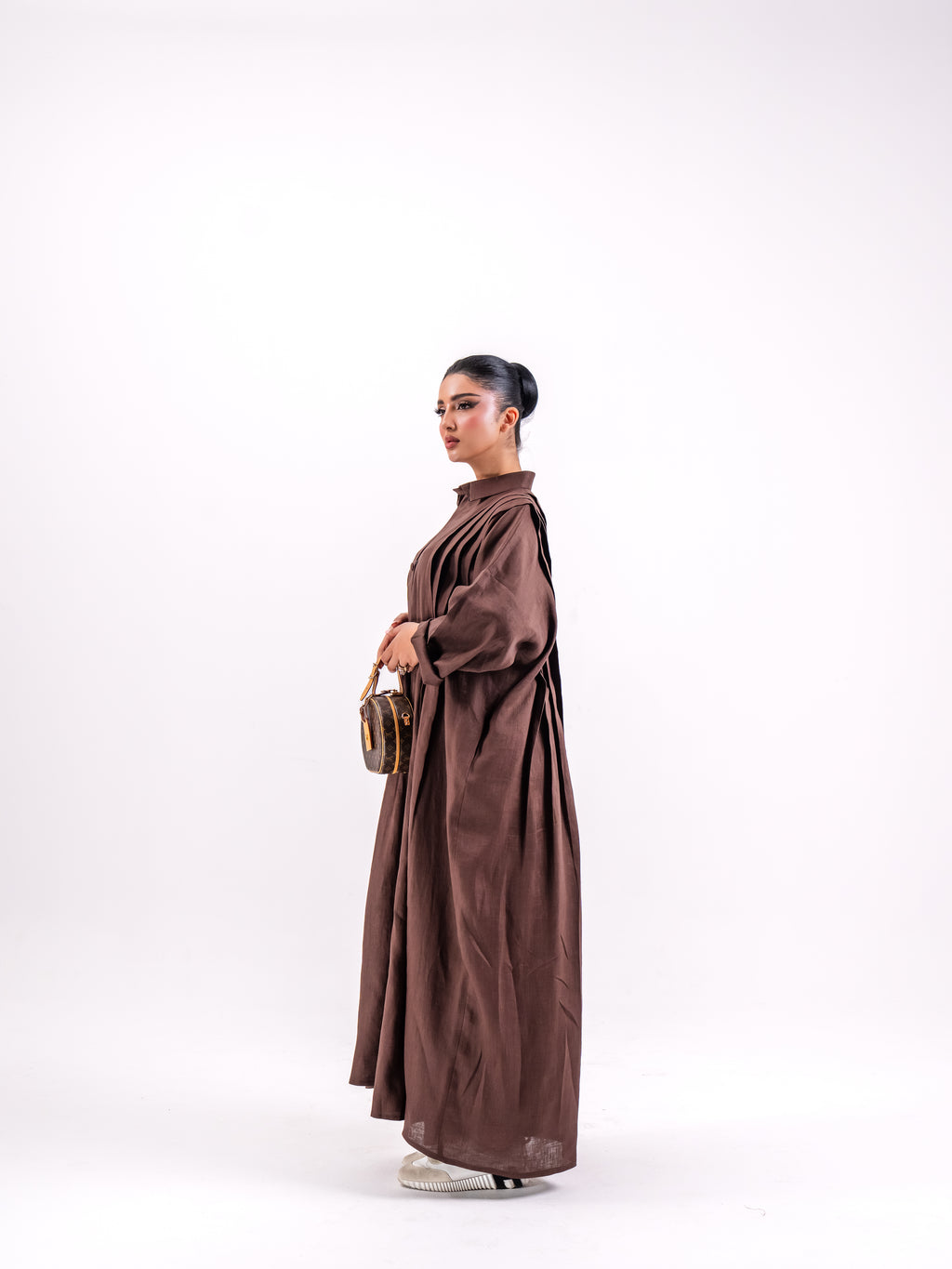 Brown Linen Abaya with Front Pocket