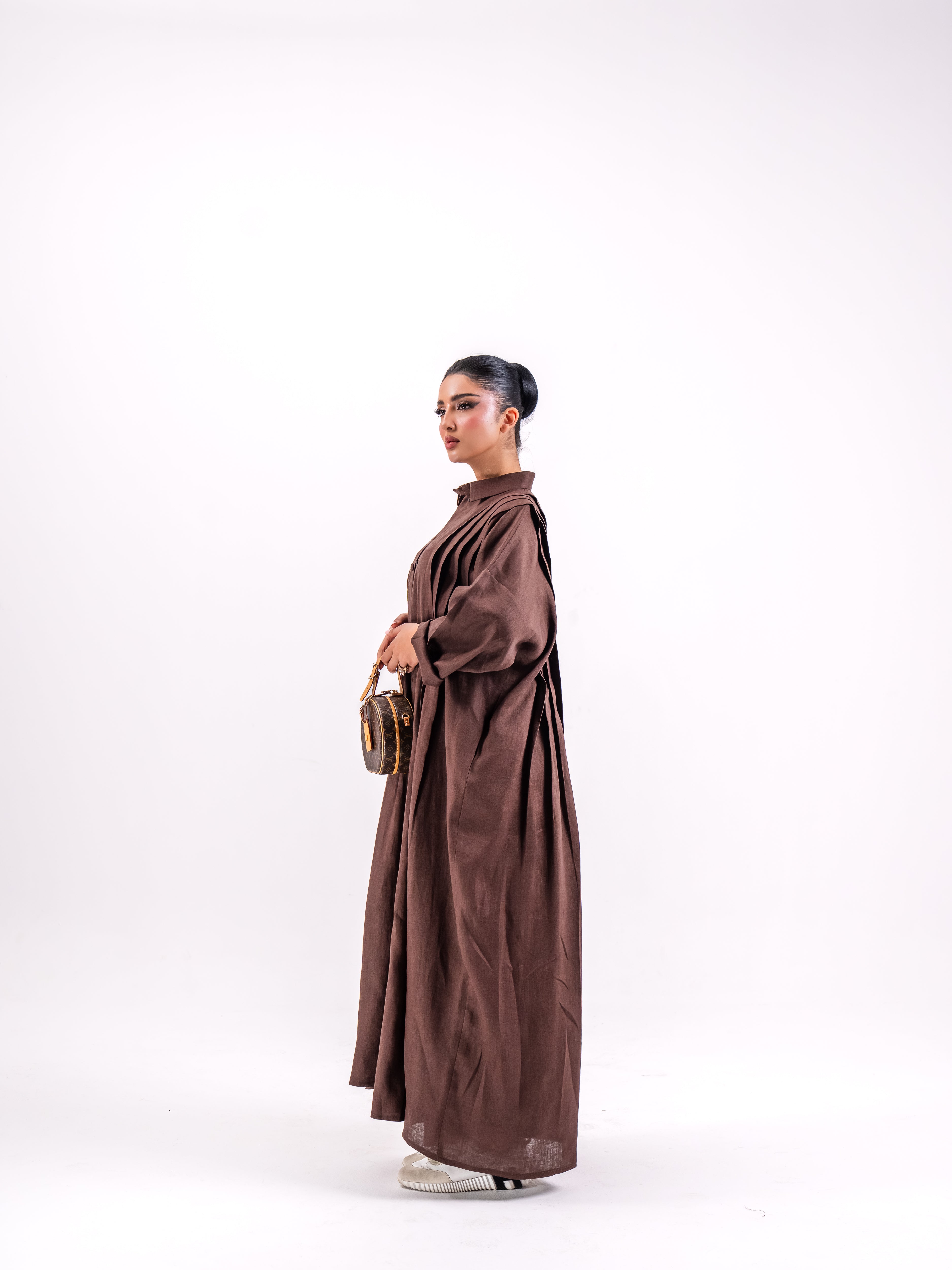 Brown Linen Abaya with Front Pocket