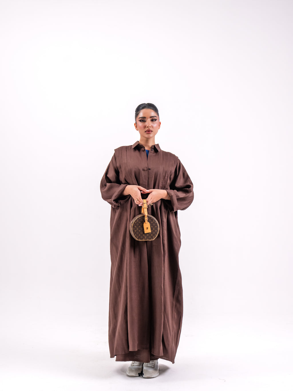 Brown Linen Abaya with Front Pocket