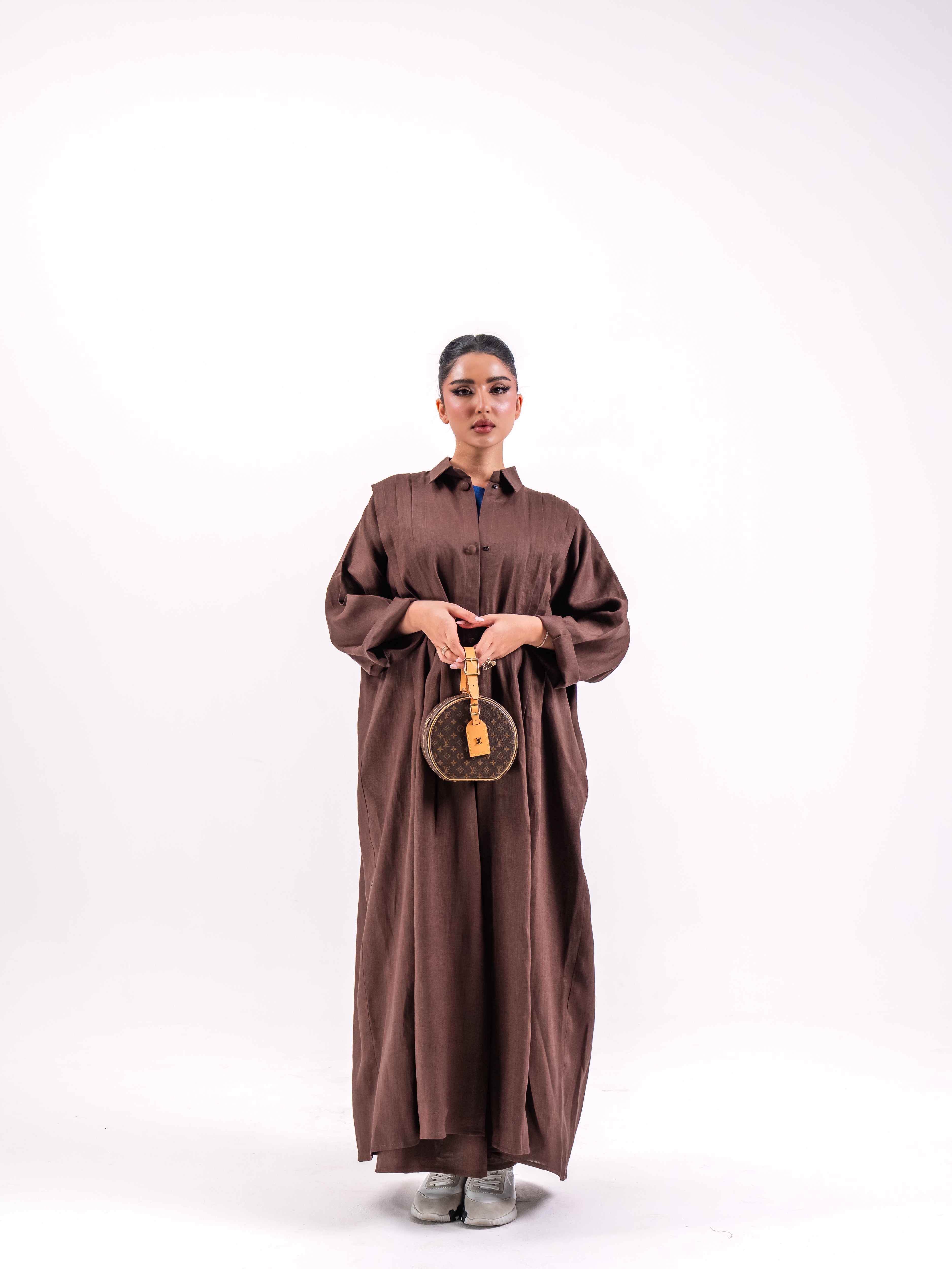 Brown Linen Abaya with Front Pocket