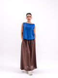 Blue Linen Top with Brown Skirt Set