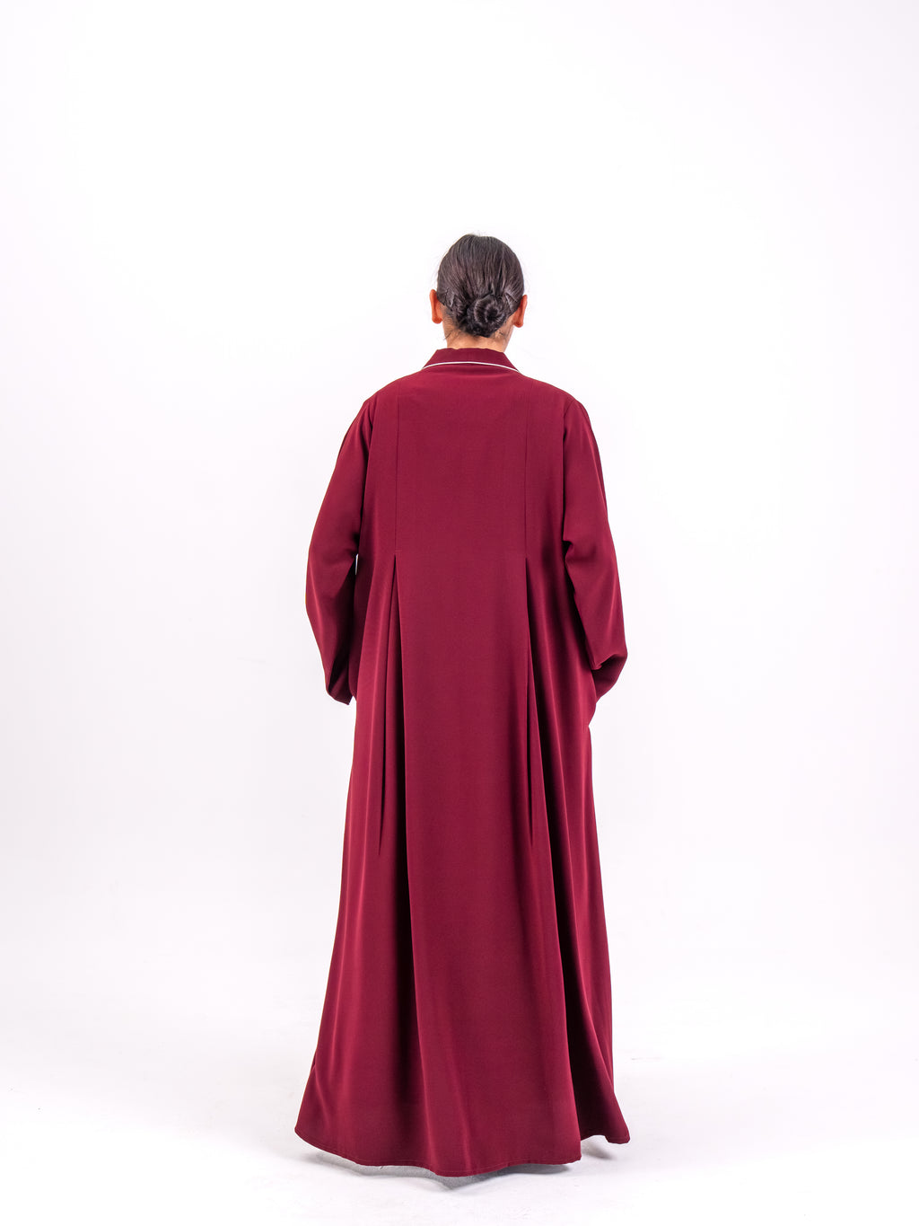 Burgundy Crepe Abaya with Pink Trim