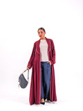 Burgundy Crepe Abaya with Pink Trim