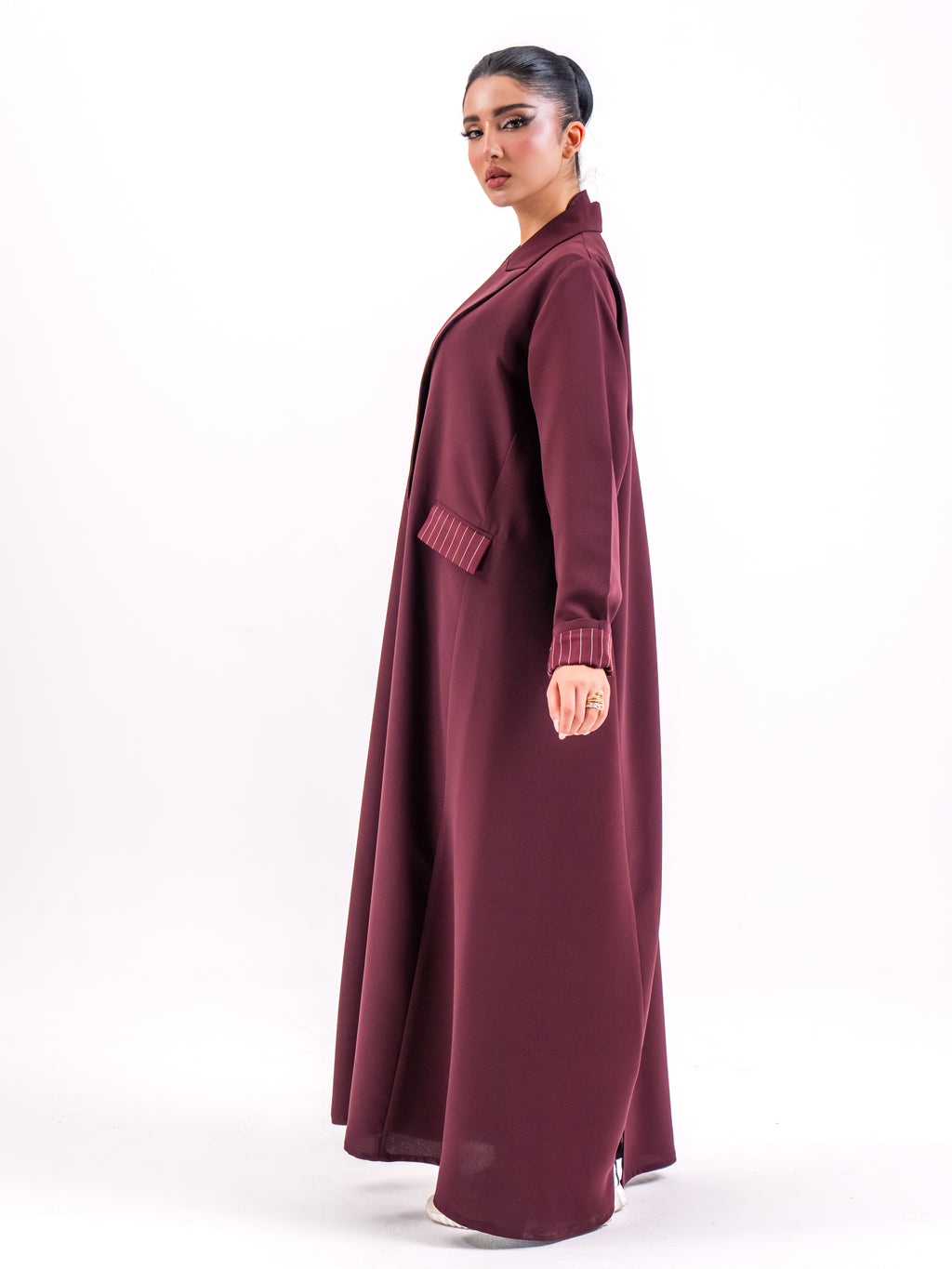Maroon Crepe Abaya with Striped Embroidery