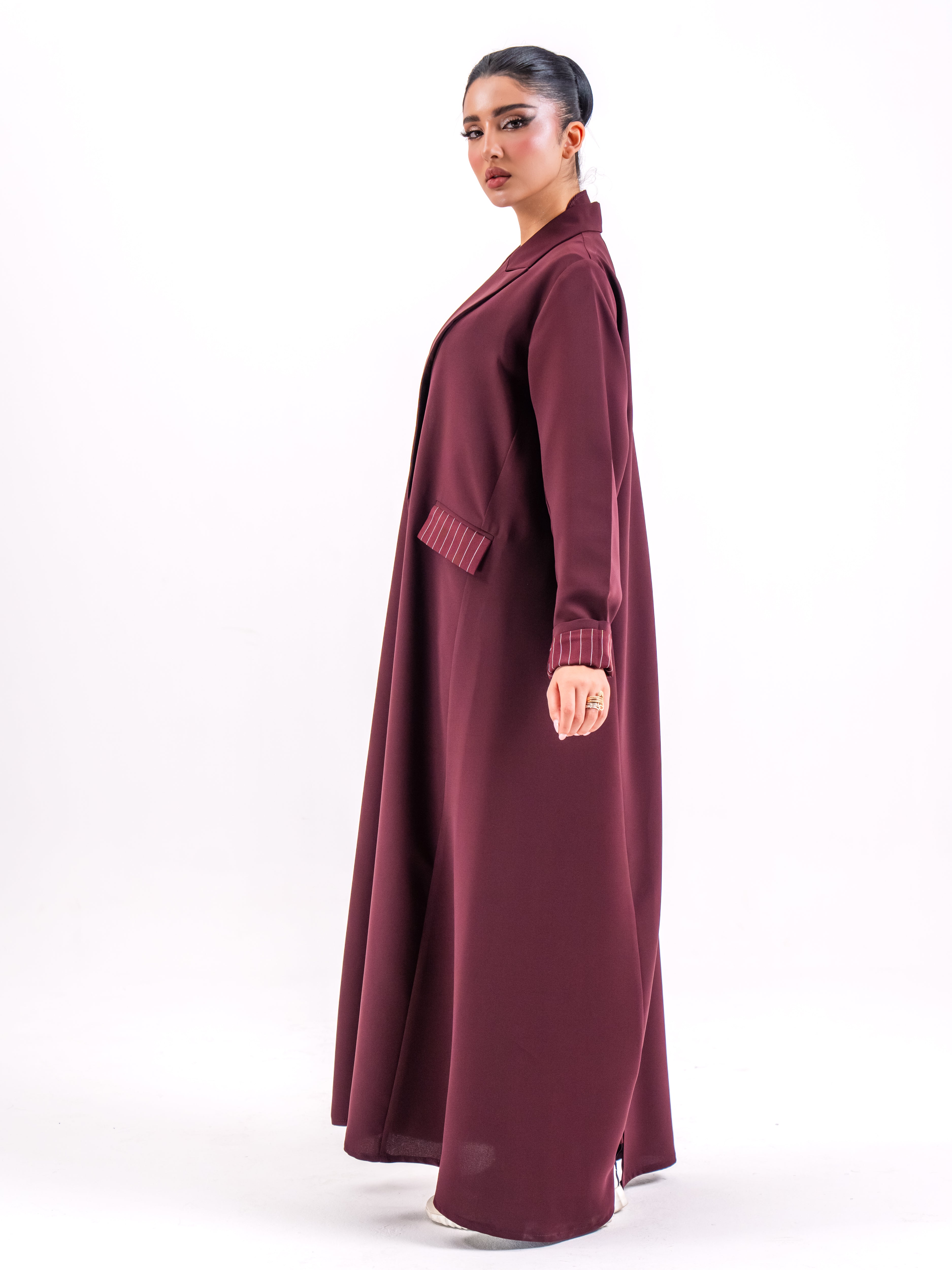 Maroon Crepe Abaya with Striped Embroidery
