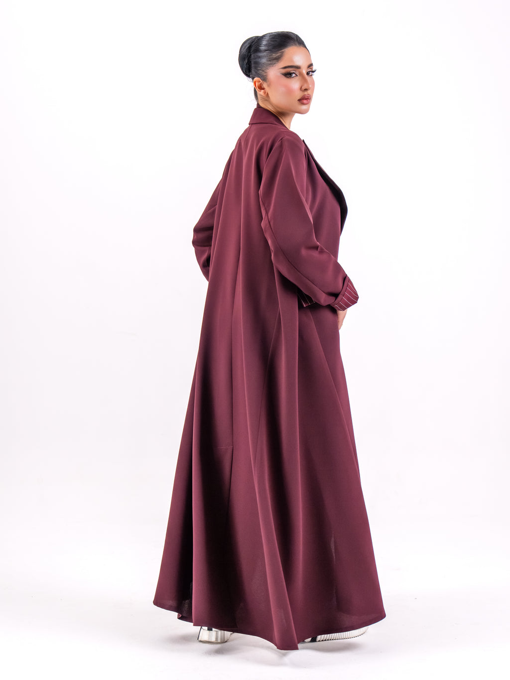 Maroon Crepe Abaya with Striped Embroidery
