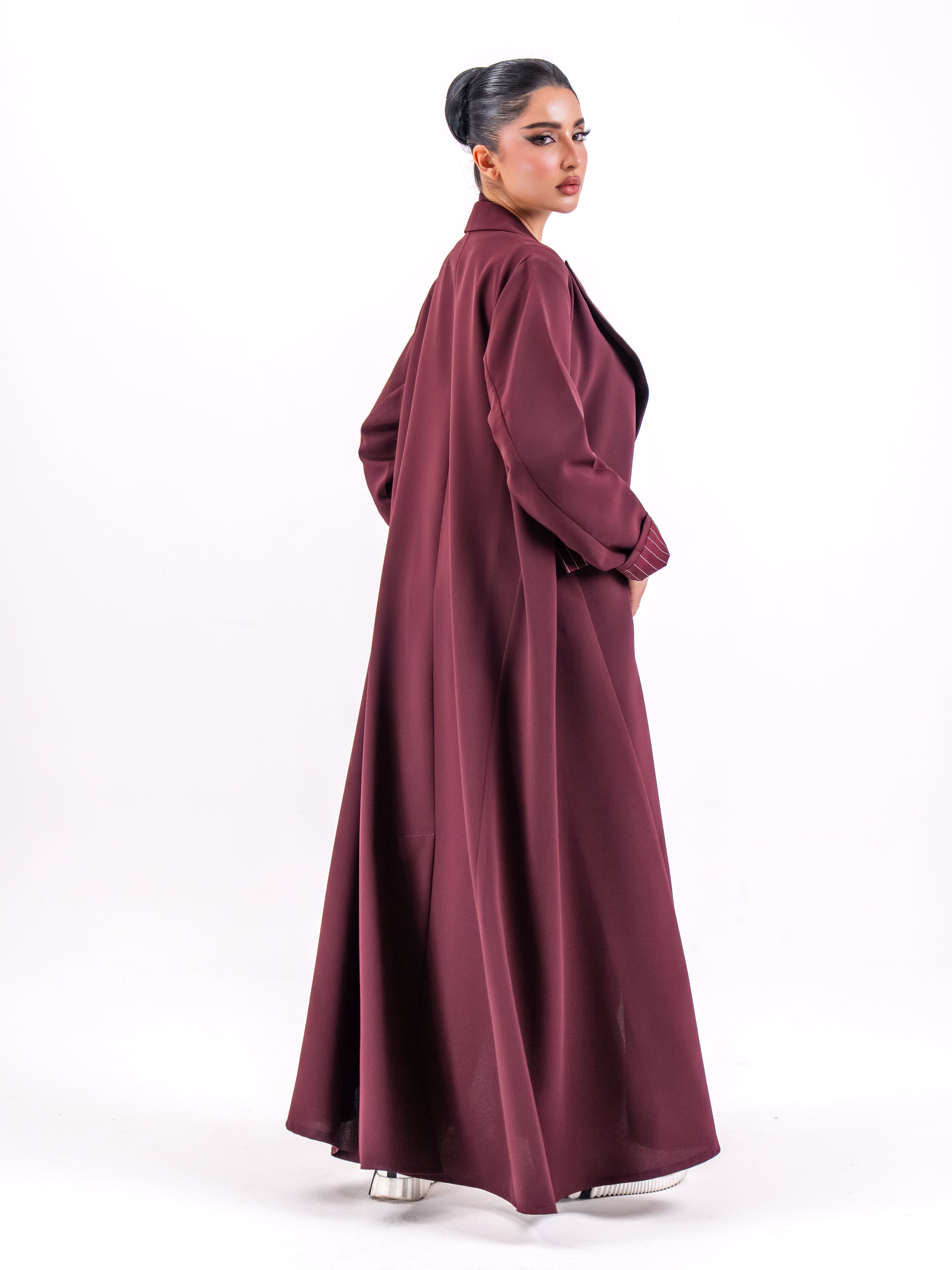 Maroon Crepe Abaya with Striped Embroidery
