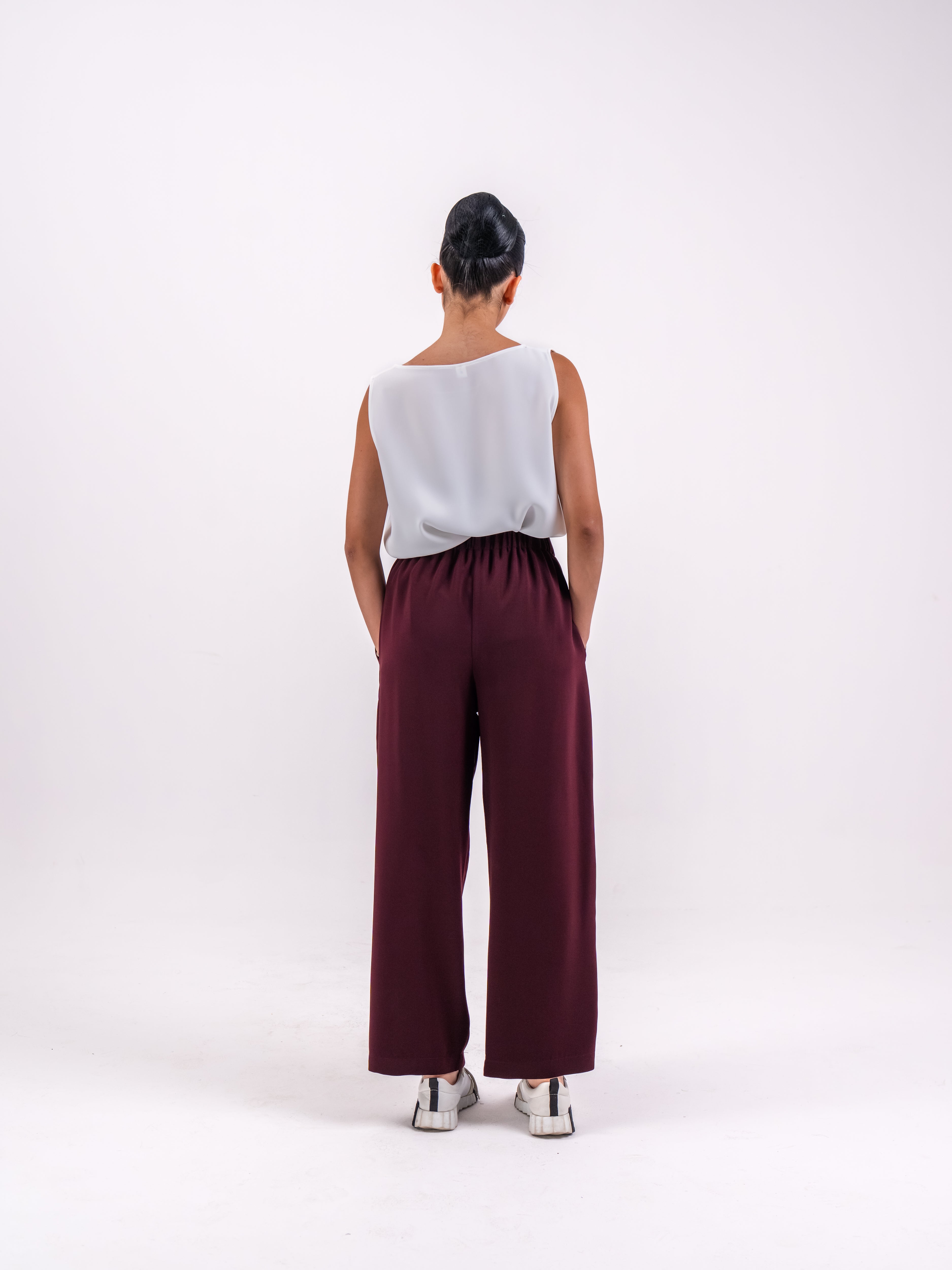 Burgundy Pants with White crepe Top