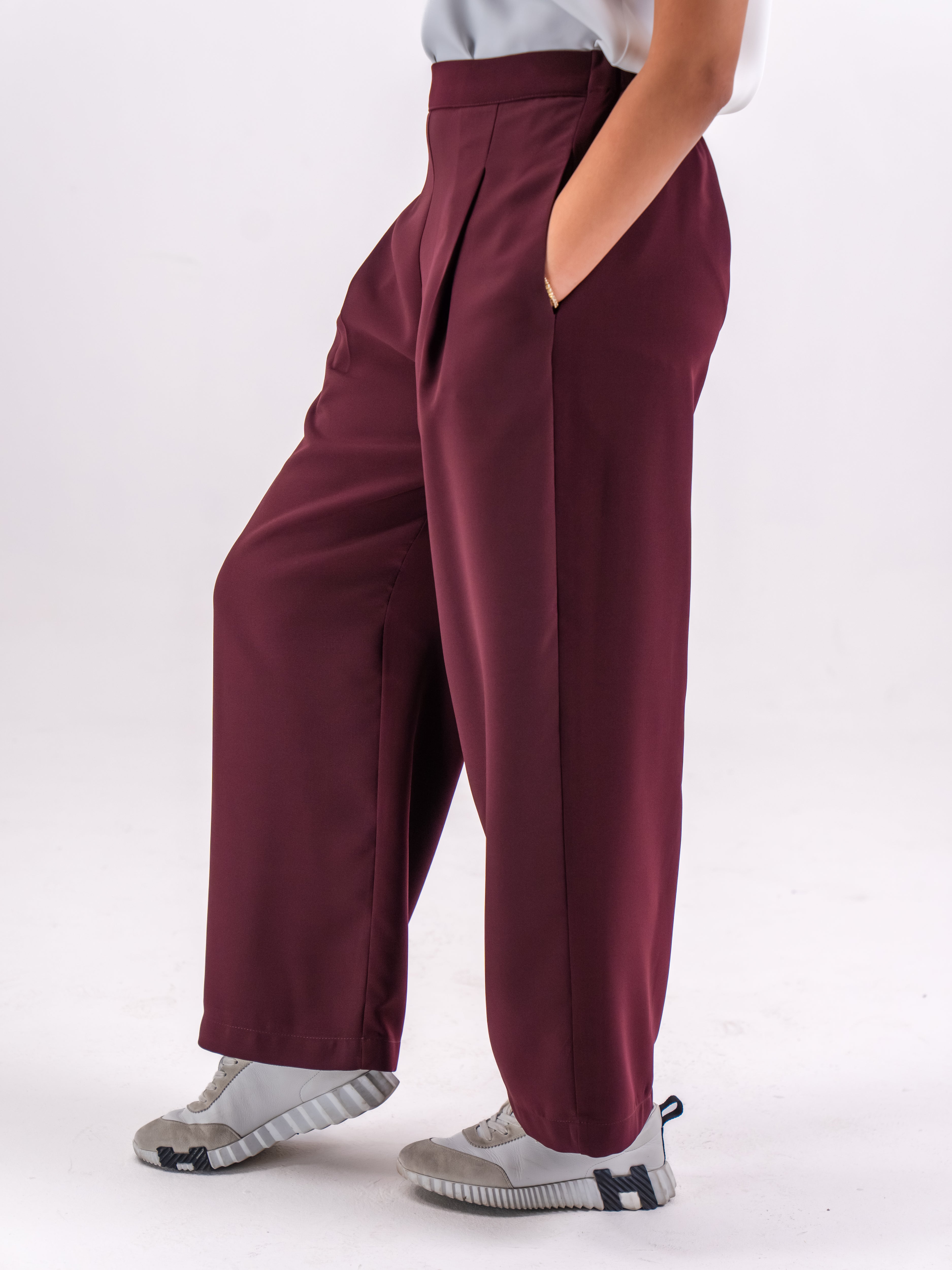 Burgundy Pants with White crepe Top