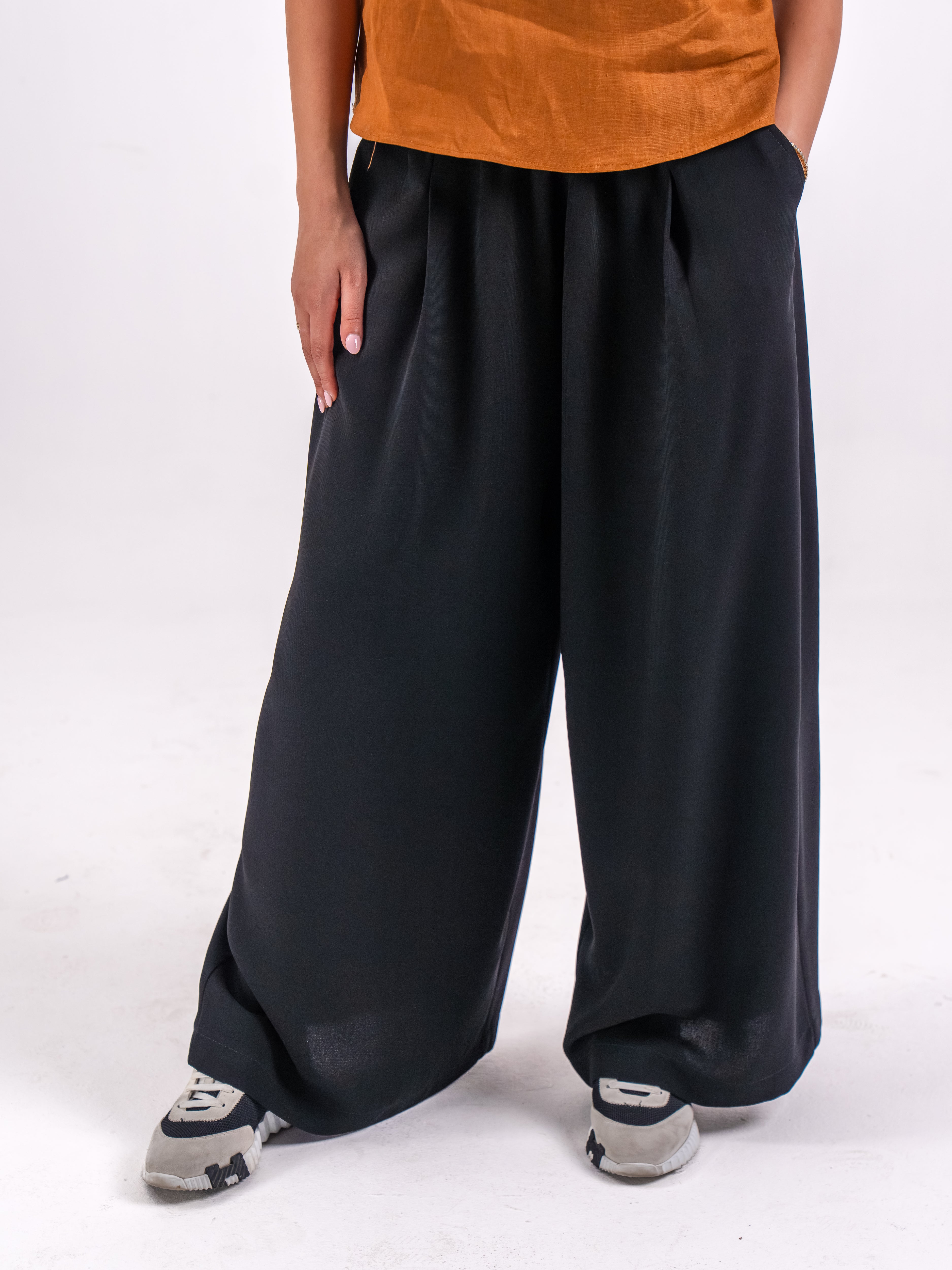 Orange Linen Top with Black Linen Pants Set