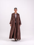 Brown Linen Abaya with Front Pleats and Back Pleat Detail