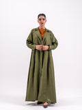 Olive Linen Abaya with Circular Pleats