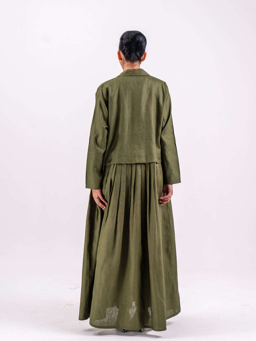 Olive Linen Abaya with Circular Pleats