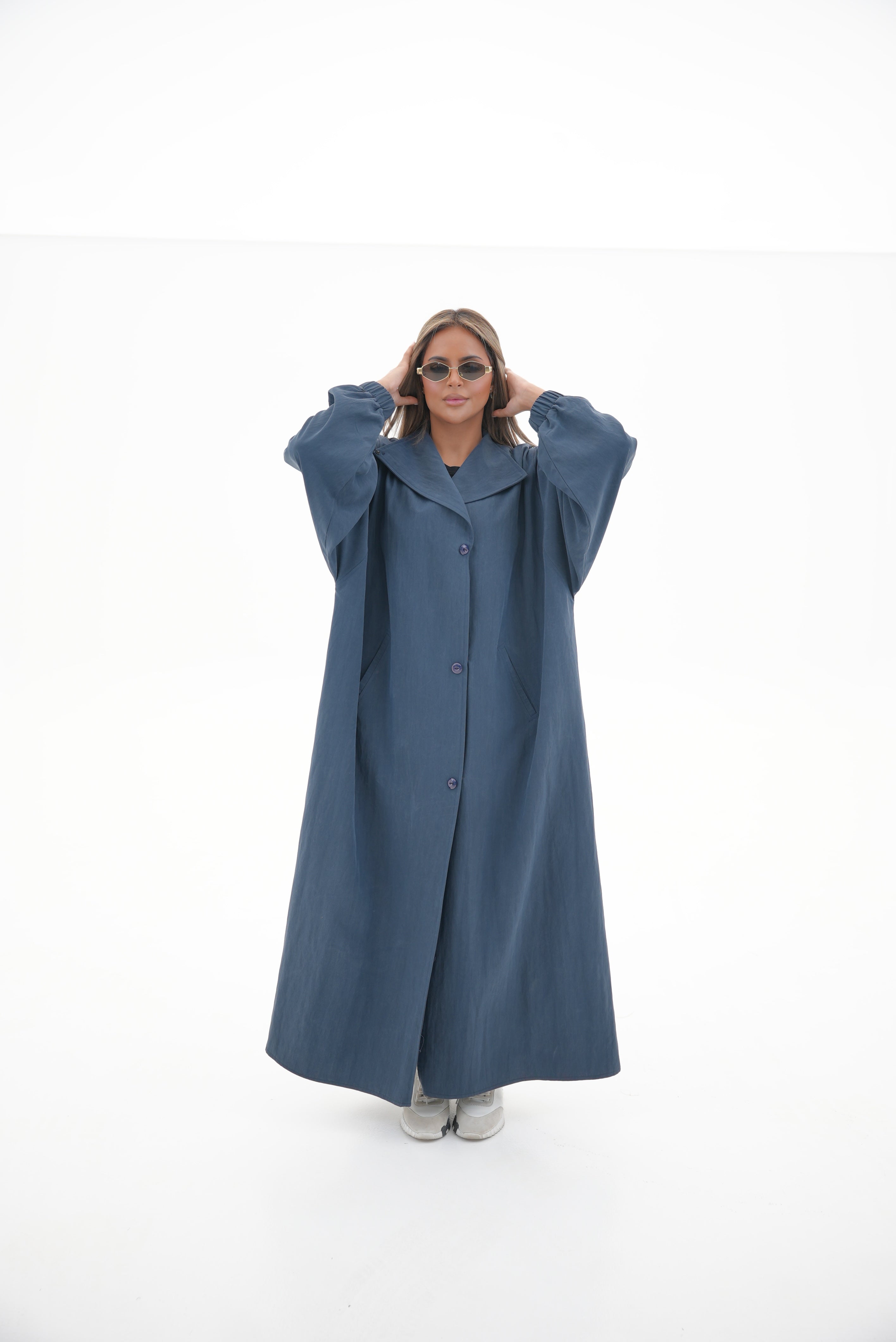 Navy Trench Coat Abaya - 57