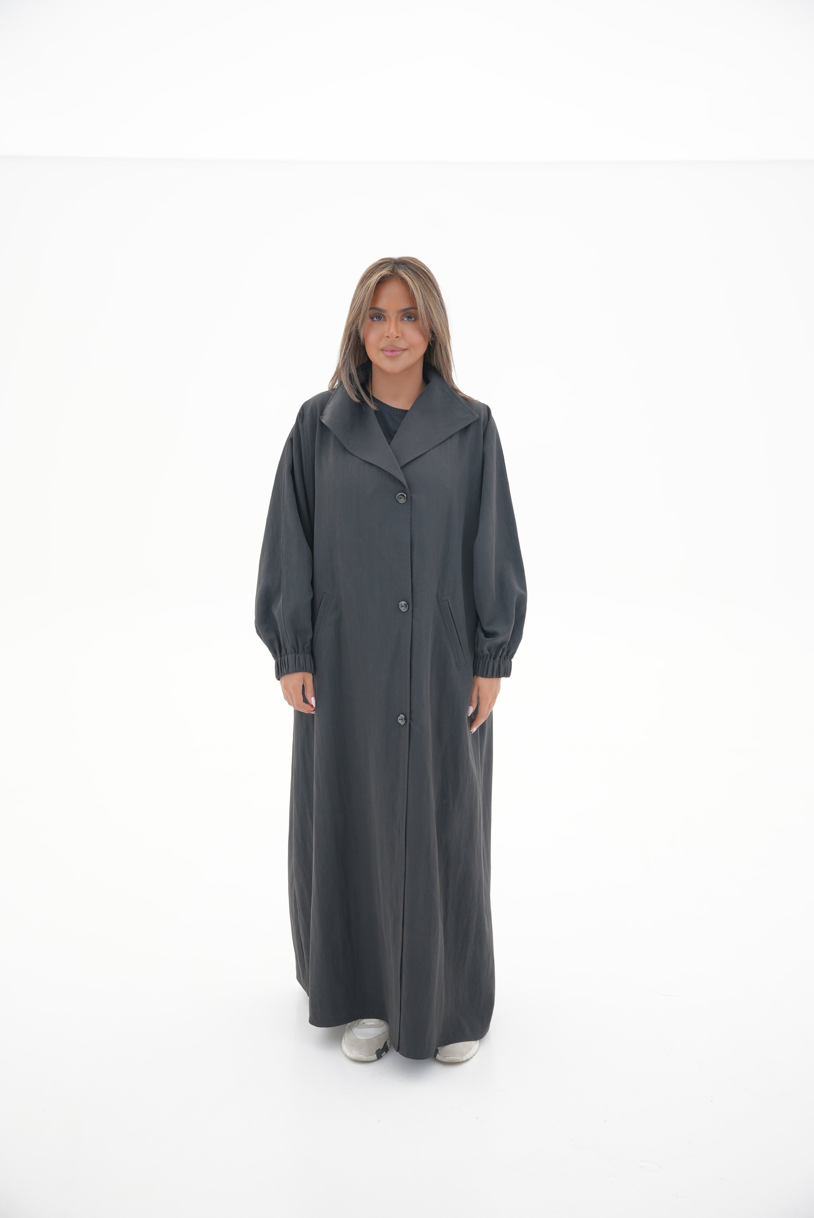 Black Trench Coat Abaya-58