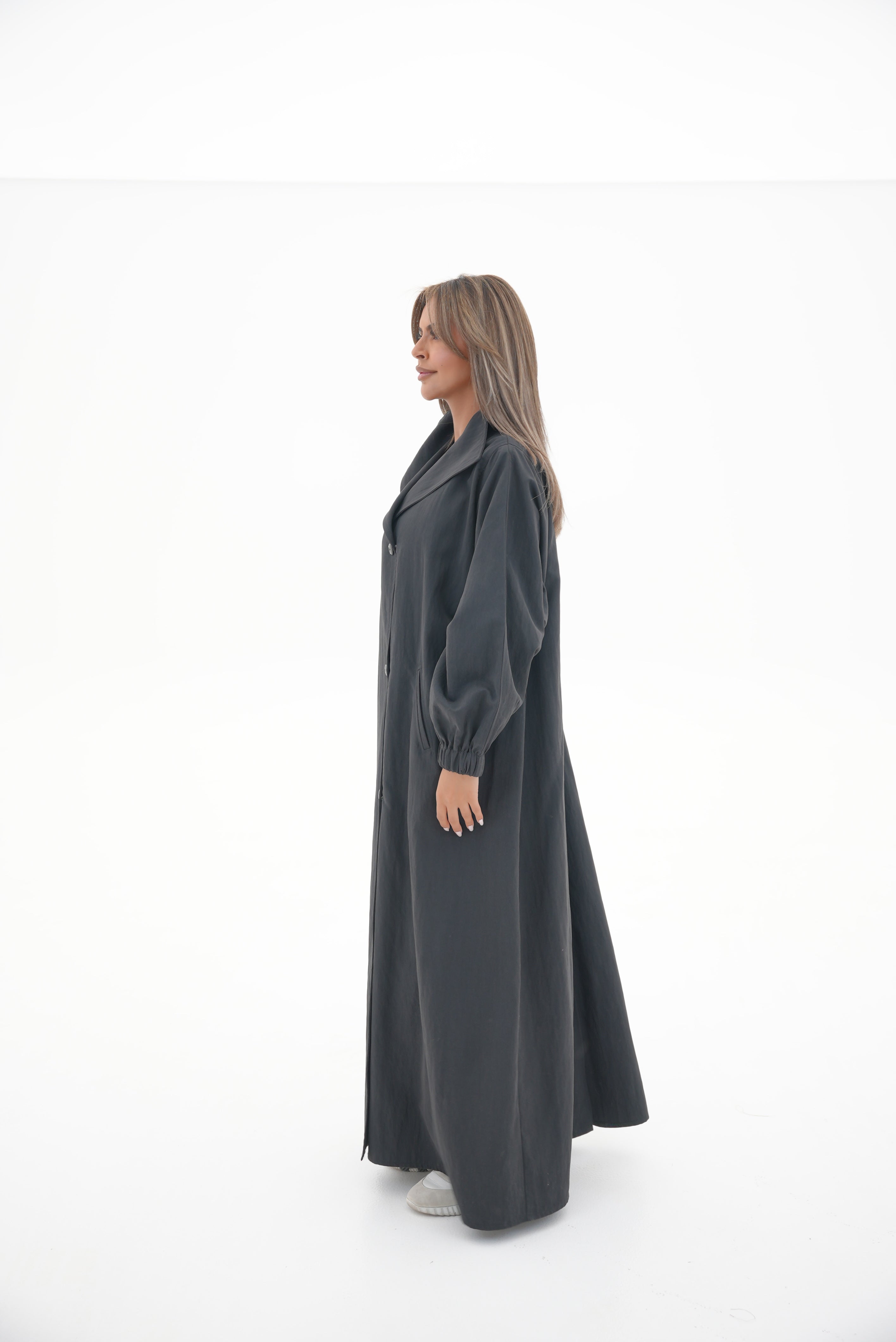 Black Trench Coat Abaya-58