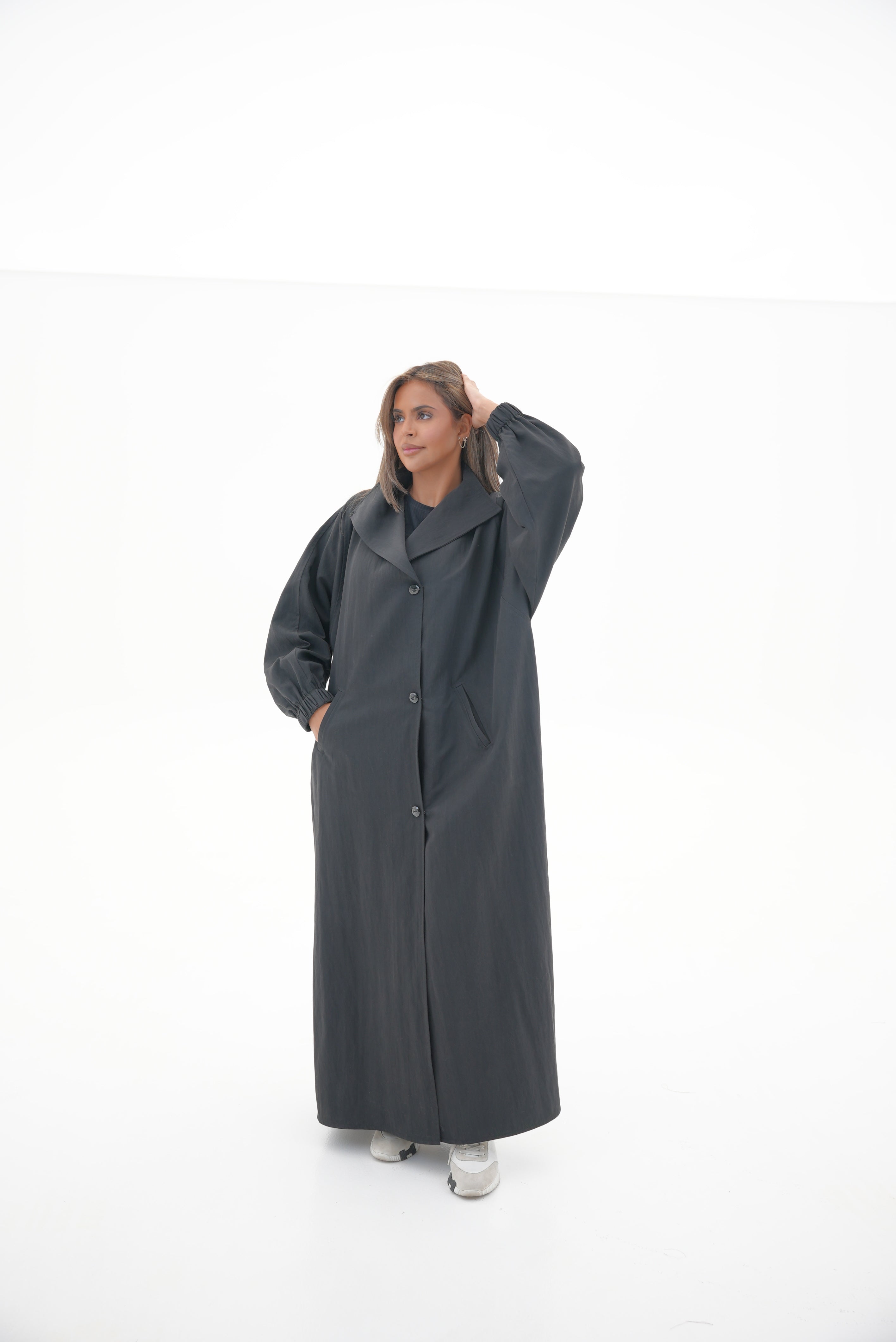 Black Trench Coat Abaya-58